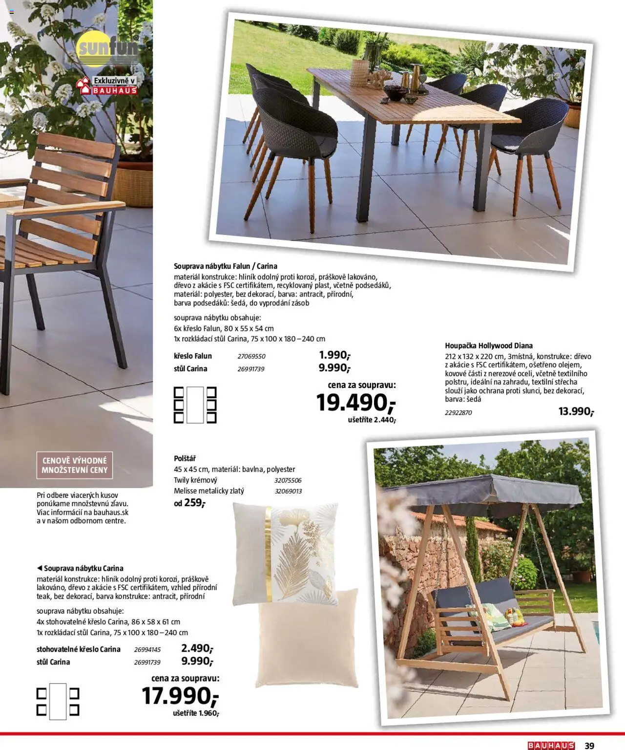 Bauhaus katalog Zahradní nábytek od 01.04.2025 | Strana: 39 | Produkty: Houpačka, Polštář, Křeslo, Stůl