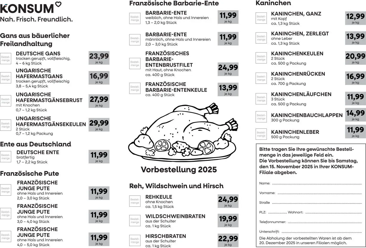 KONSUM Leipzig Prospekt – gültig ab 15.11.2025 | Seite: 1 | Produkte: Pute, Kaninchen, Ente