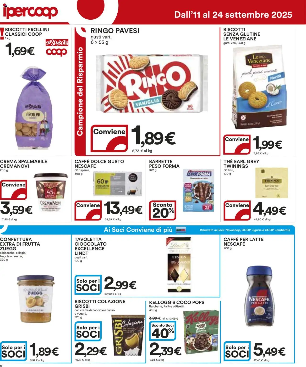 Volantino Ipercoop del 11.09.2025 | Pagina: 12 | Prodotti: Caffè, Frutta, Nocciole, Frollini