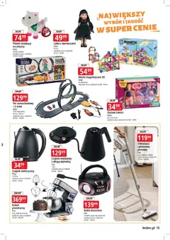 Pogląd oferty "E.Leclerc Gazetka - Elbląg" - ważna od 03.11.2025 | Strona: 15 | Produkty: Radio, Czajnik, Robot, Lalka