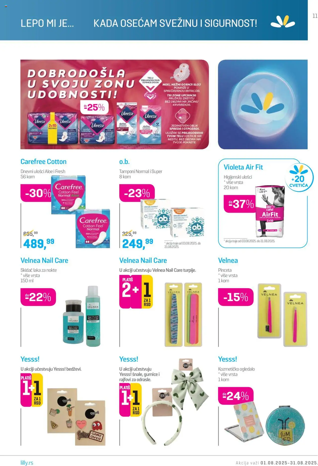 Lilly drogerie katalog - važi od 01.08.2025 | Strana: 11 | Proizvode: Higijenski ulošci, Ogledalo