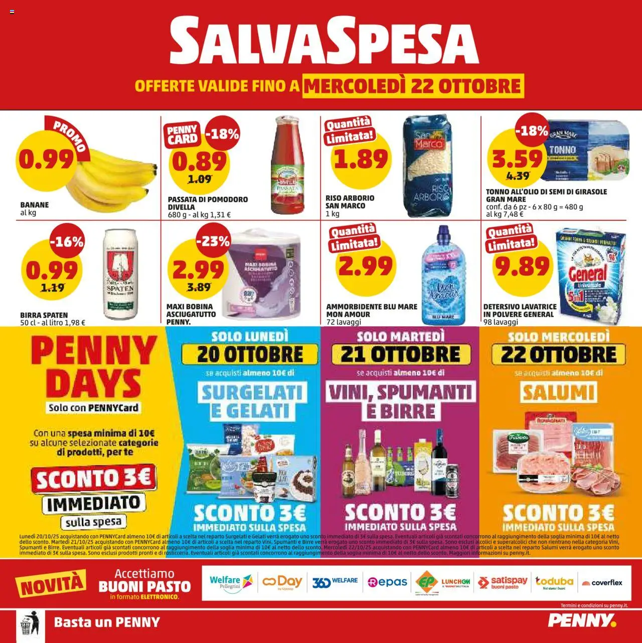 Volantino PENNY del 09.10.2025 | Pagina: 20 | Prodotti: Banane, Lavatrice, Passata di pomodoro, Tonno