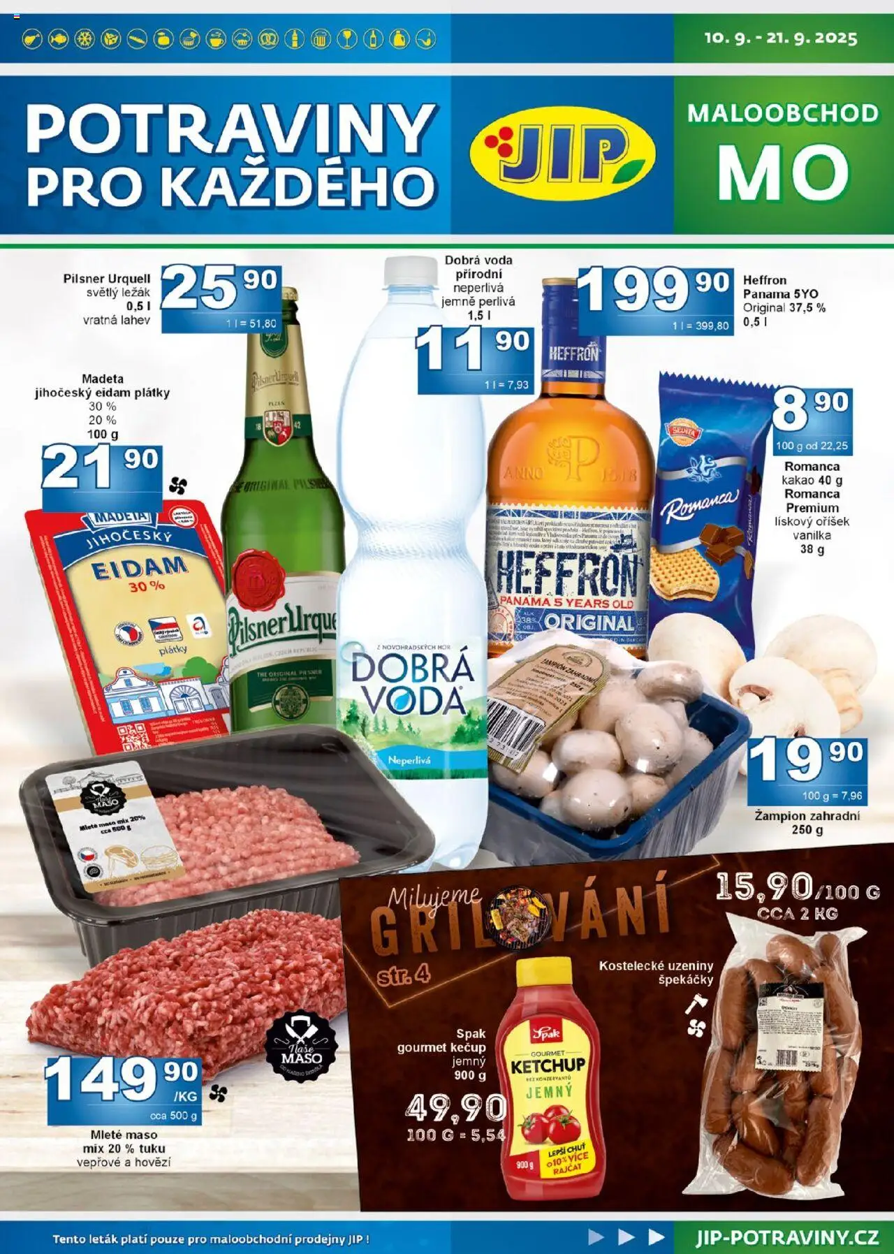 Jip leták od 10.09.2025 | Strana: 1 | Produkty: Eidam, Gril, Pilsner Urquell, Mleté maso mix