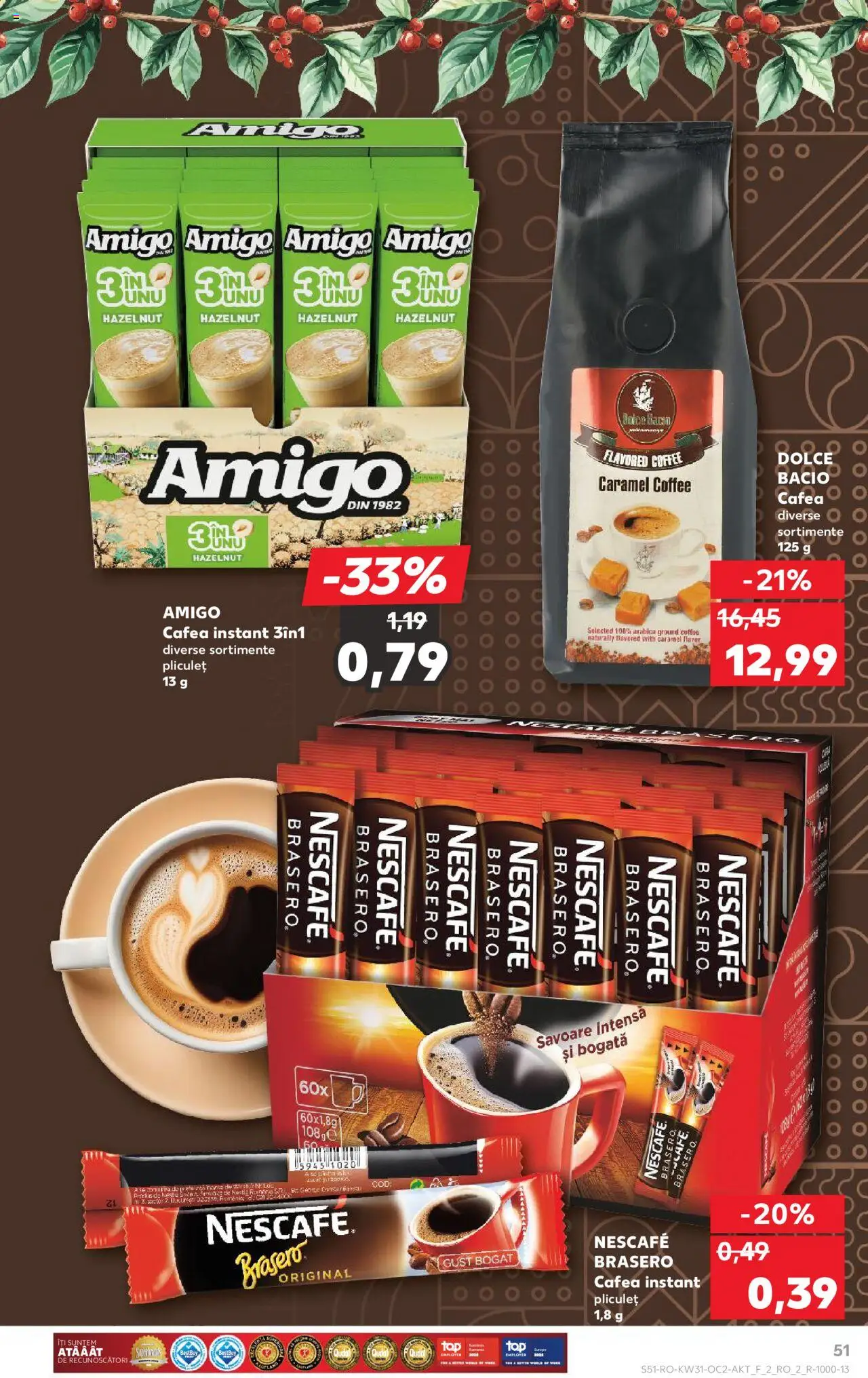 Kaufland RO akciós ujság - amely érvényes a következő dátumtól: 30.07.2025 | Oldal: 51 | Termékek: Nescafé, Bacon