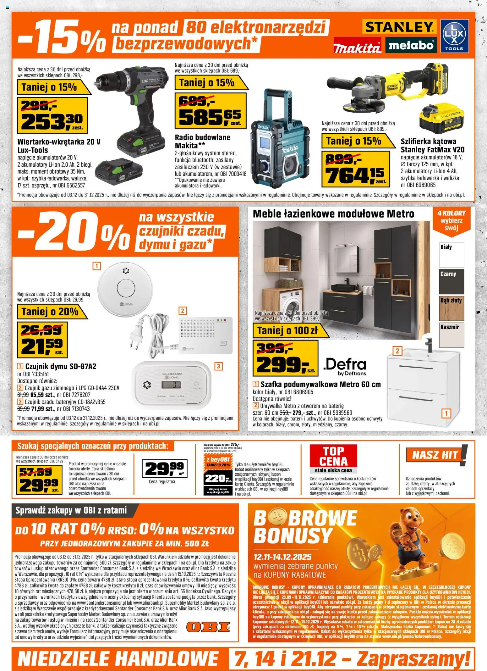 OBI Gazetka od 03.12.2025 | Strona: 16 | Produkty: Walizka, Umywalka, Radio budowlane, Szlifierka