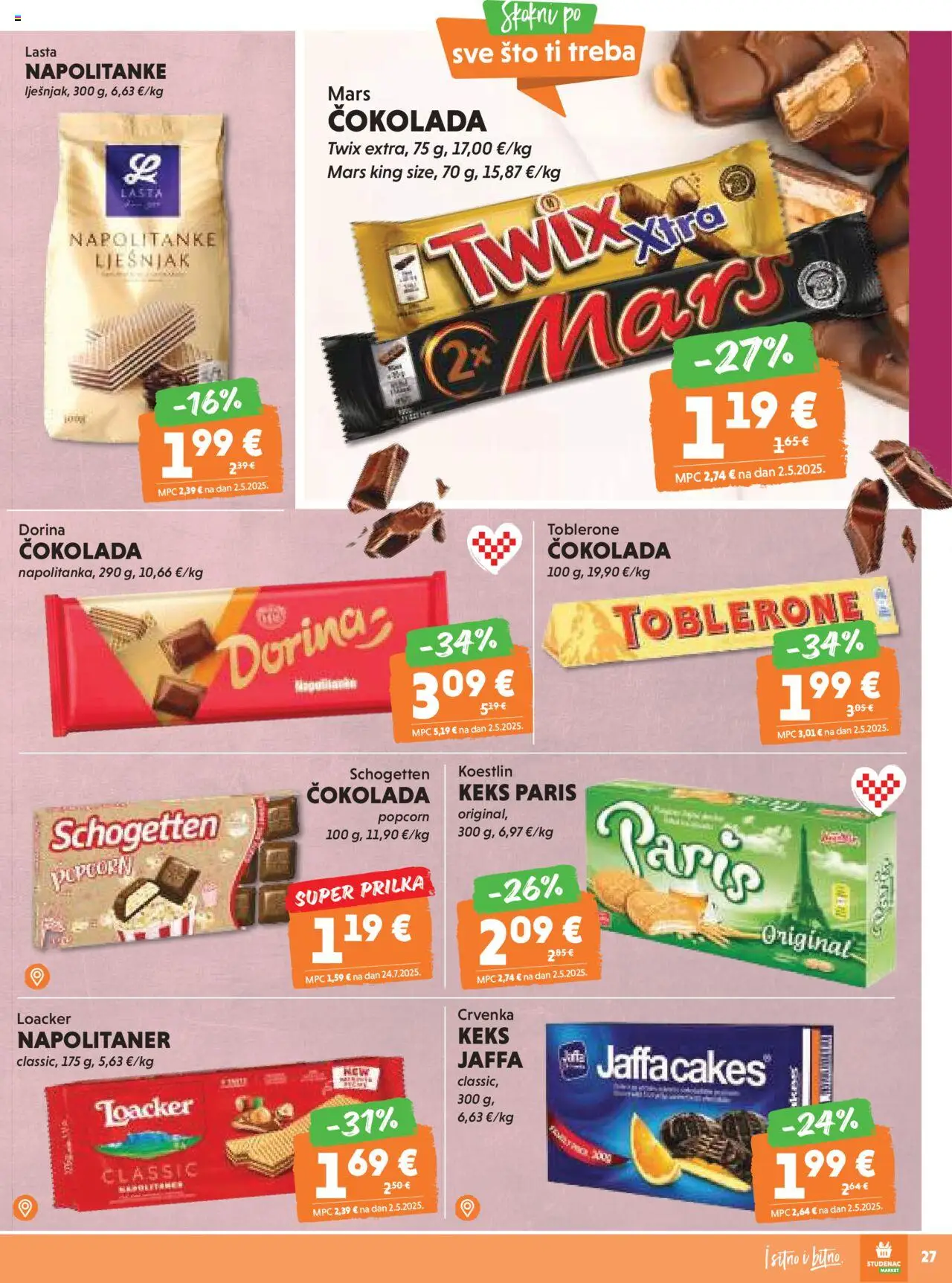 Studenac katalog | vrijedi od 15.10.2025 | Stranica: 27 | Proizvodi: Dorina, Čokolada, Keks, Napolitanke