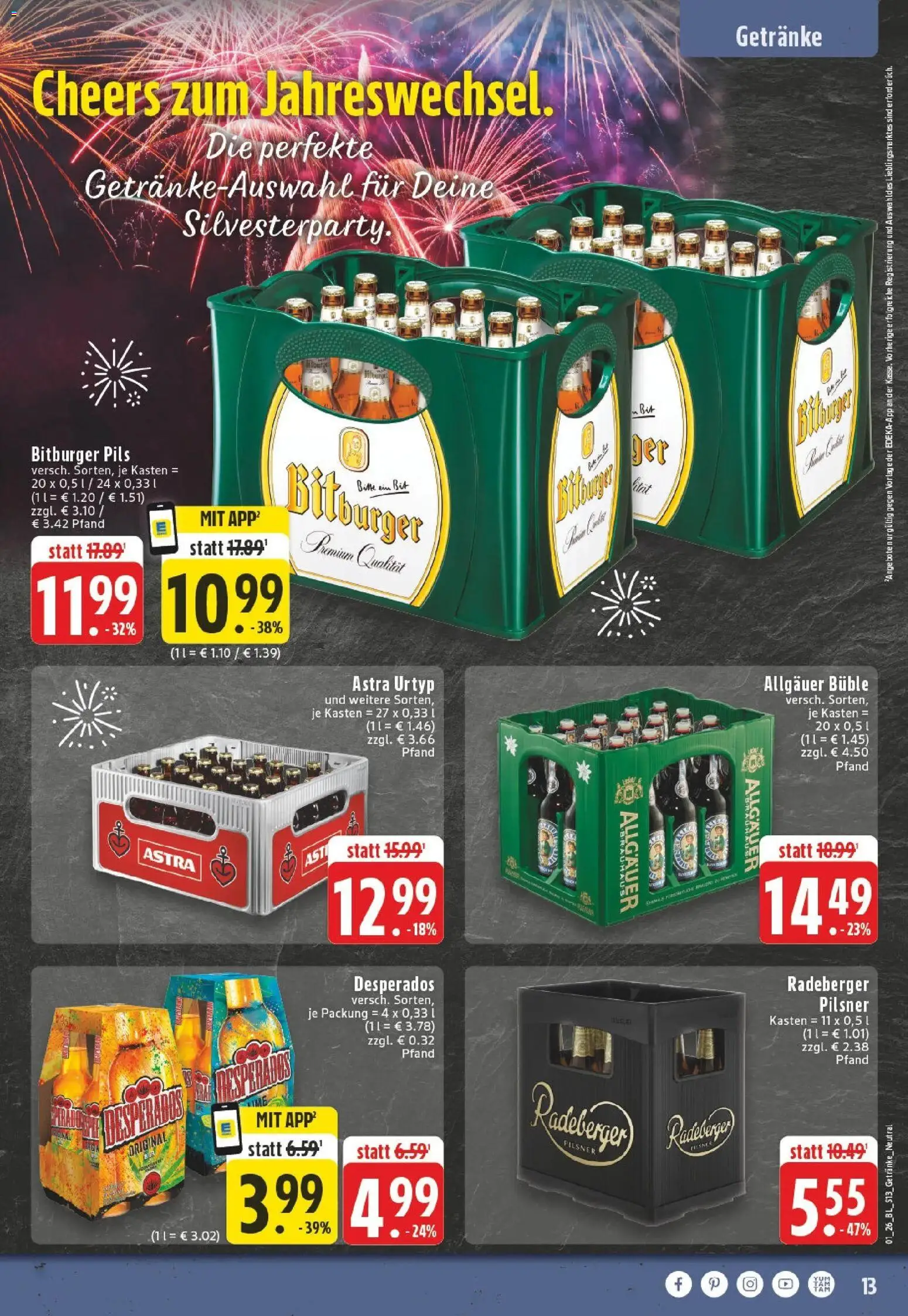 Edeka prospekt Winterberg-Zueschen	 – gültig ab 28.12.2025 | Seite: 13 | Produkte: Bitburger, Pils, Astra, Desperados