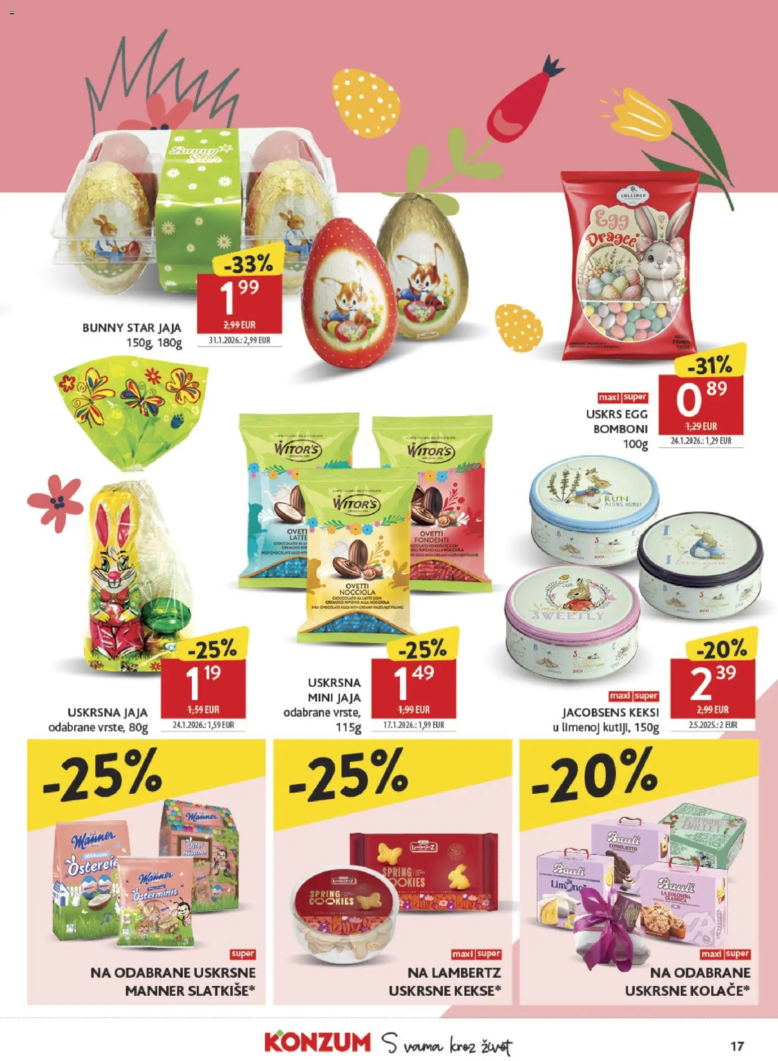 Konzum katalog | vrijedi od 11.03.2026 | Stranica: 17 | Proizvodi: Keksi, Jaja, Bomboni