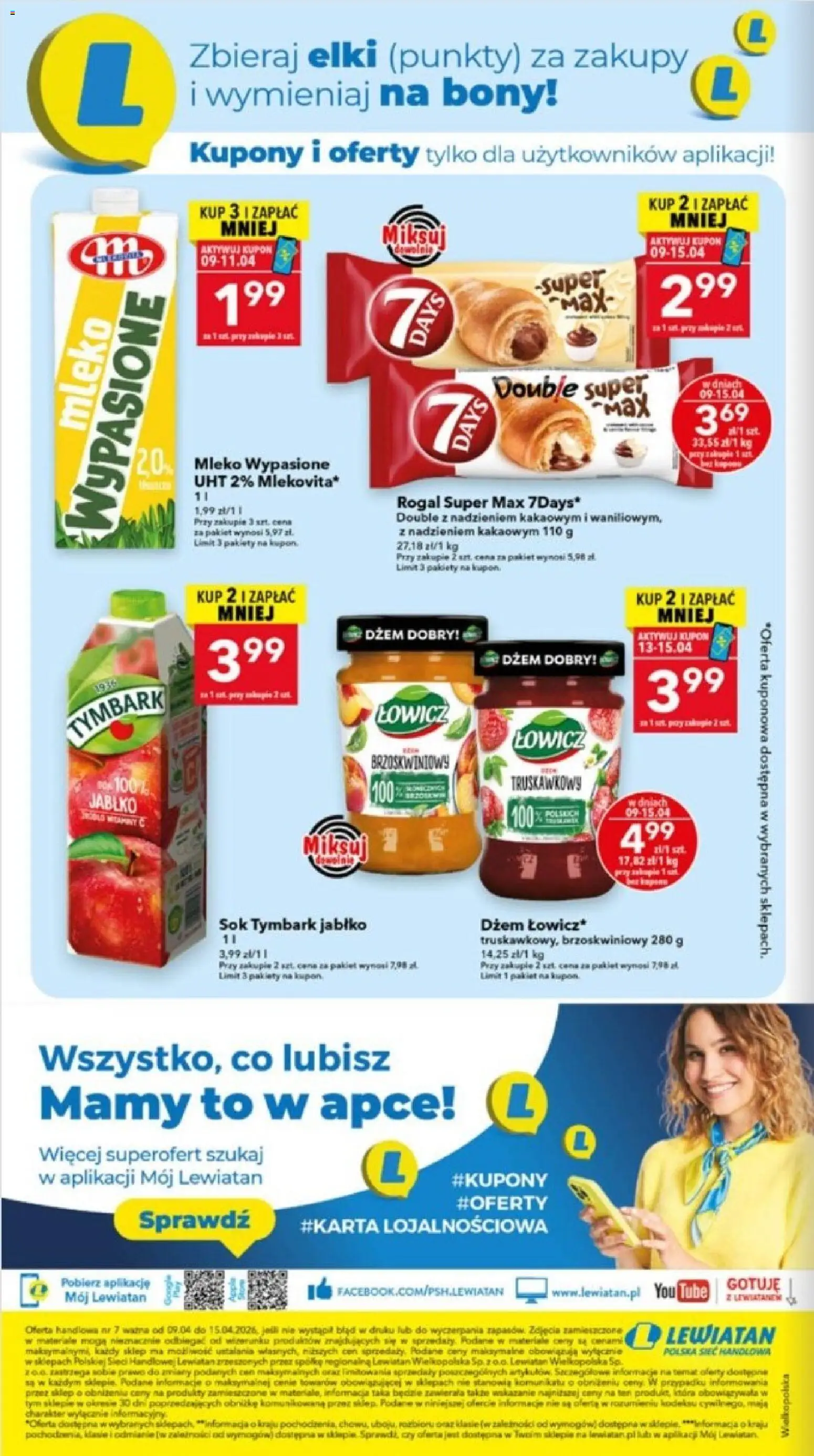 Lewiatan gazetka - Ostrów Wielkopolski od 09.04.2026 | Strona: 8 | Produkty: Mleko wypasione, Dżem, Mleko, Sok