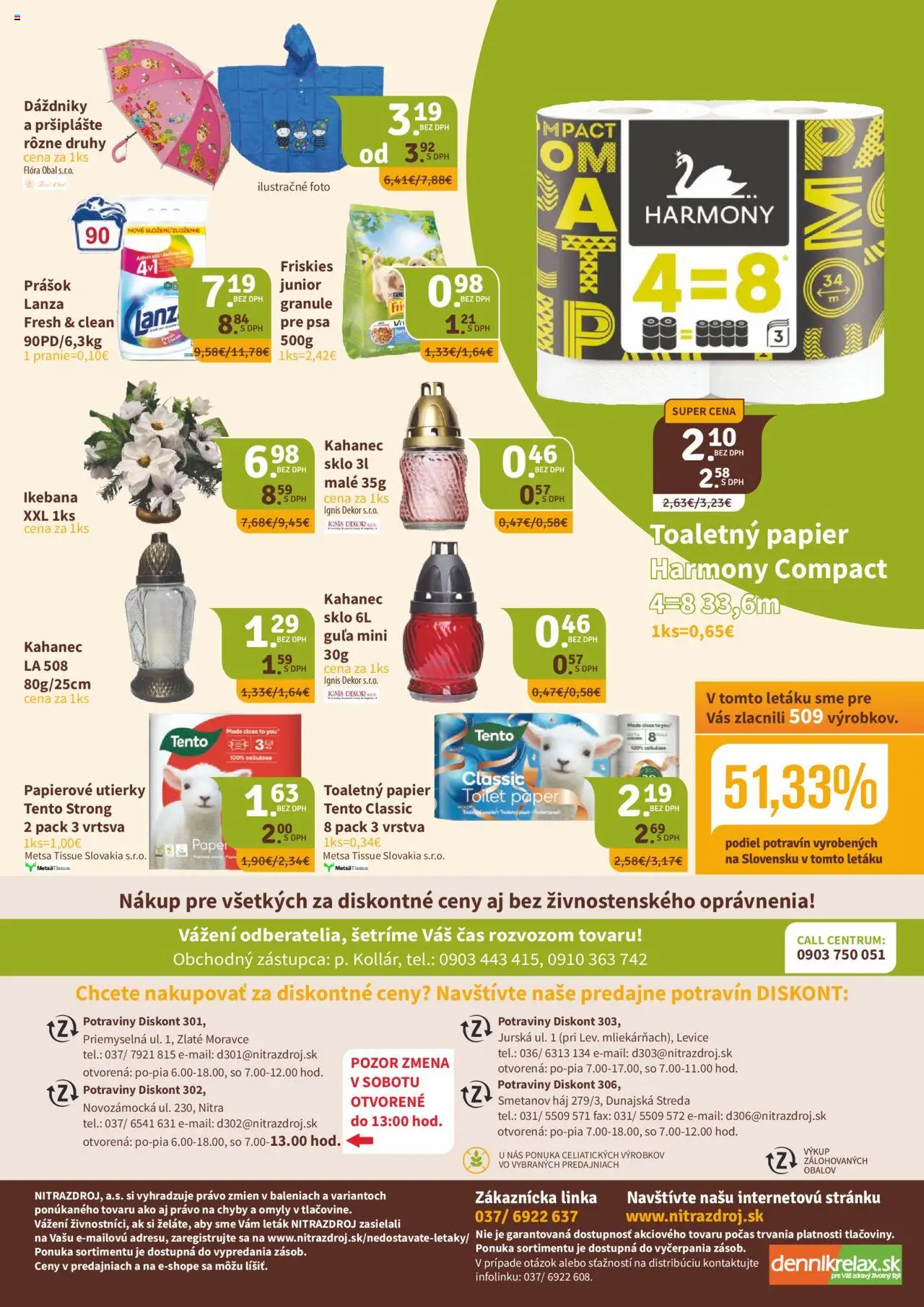 Nové Nitrazdroj akcie – leták je platný od 19.09.2025 | Strana: 8 | Produkty: Friskies, Toaletný papier, Flora