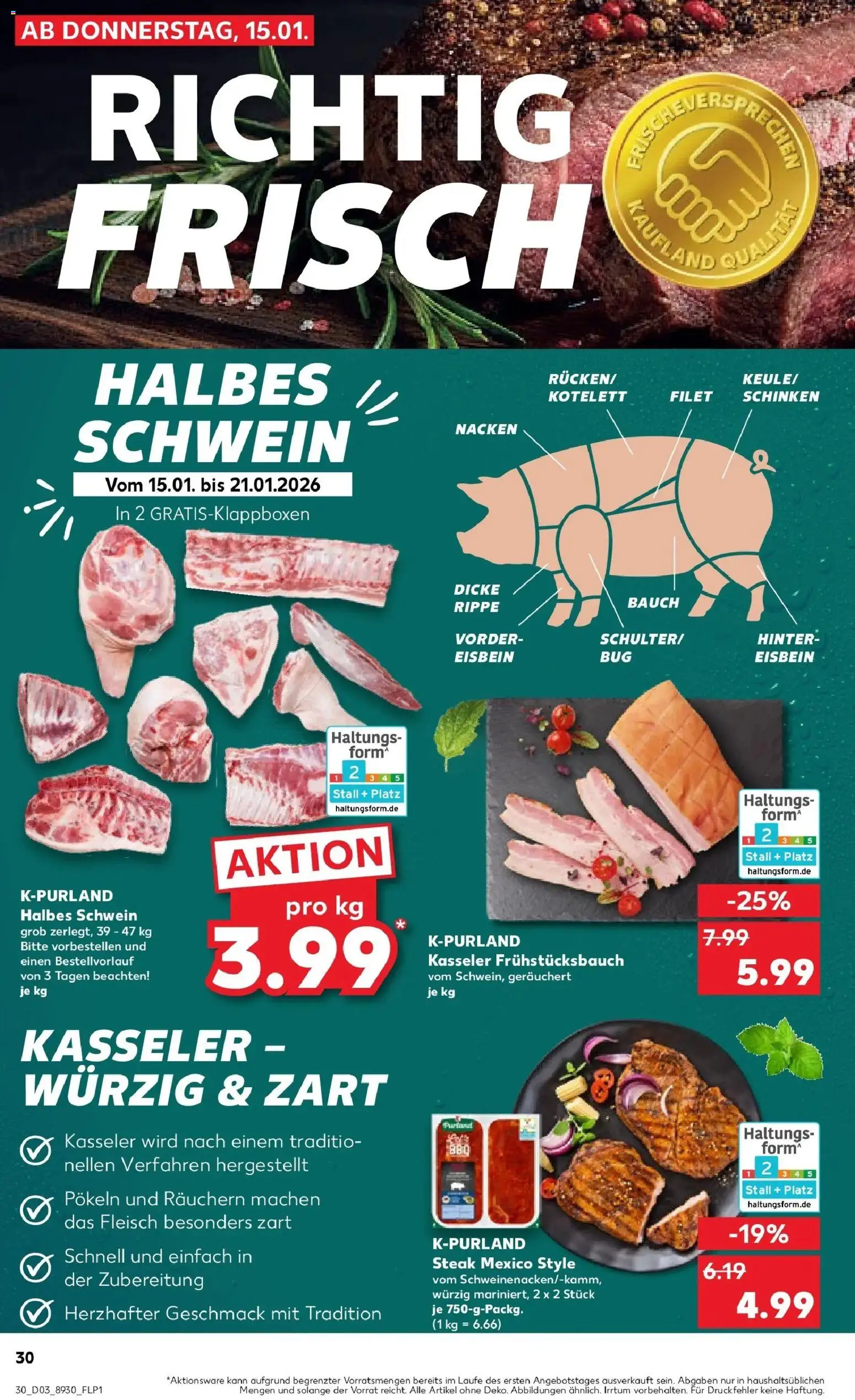 Kaufland prospekt Schwäbisch Gmünd	 – gültig ab 19.01.2026 | Seite: 30 | Produkte: Schinken, Steak, Fleisch
