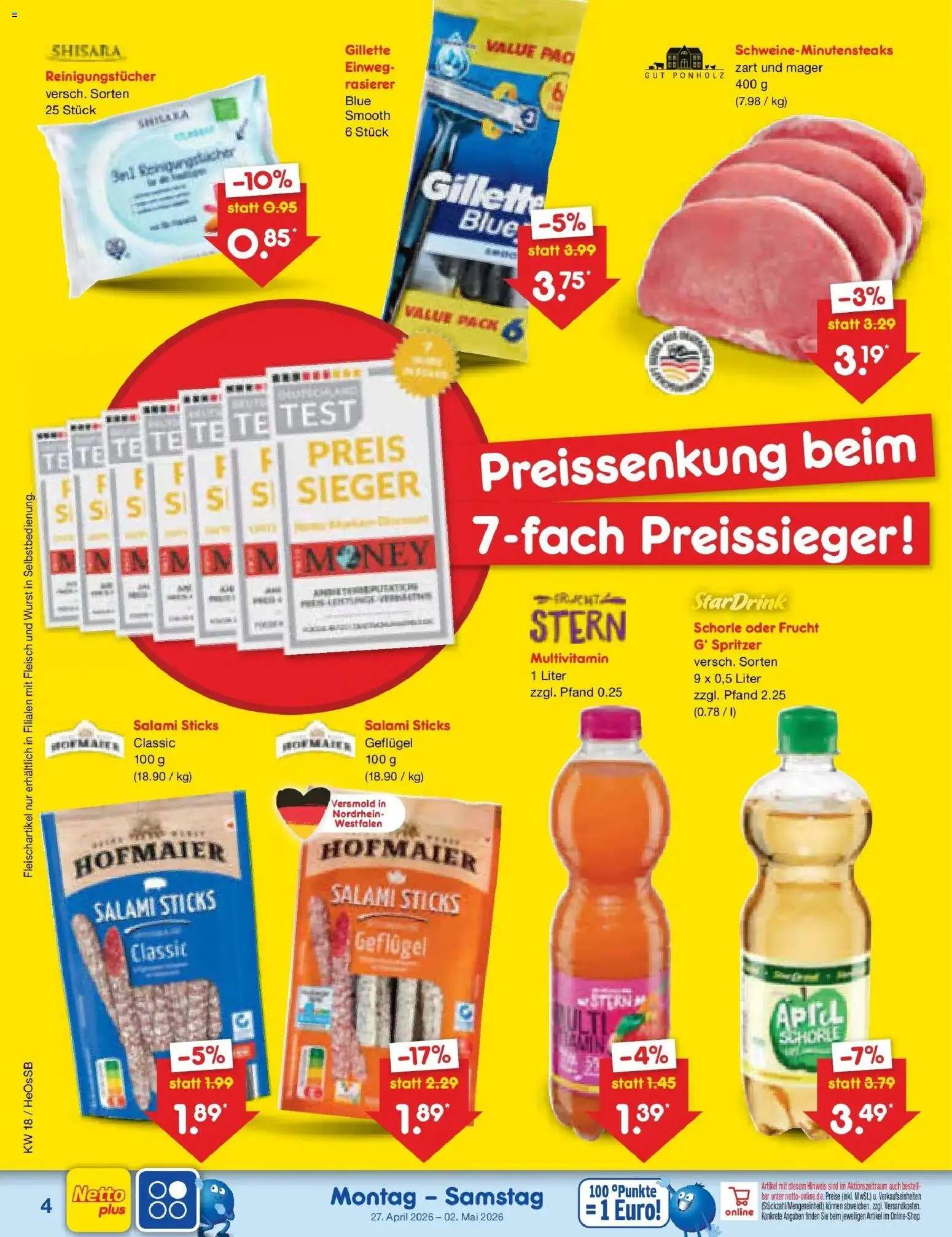 Netto Marken-Discount Prospekt Kröpelin	 – gültig ab 27.04.2026 | Seite: 6 | Produkte: Rasierer, Reinigungstücher, Salami, Fleisch