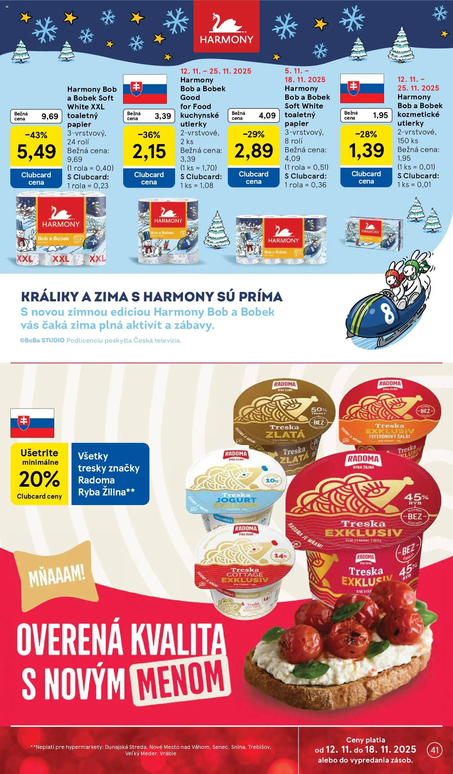Nové Tesco akcie – leták je platný od 12.11.2025 | Strana: 41 | Produkty: Jogurt, Ryba, Šalát, Treska