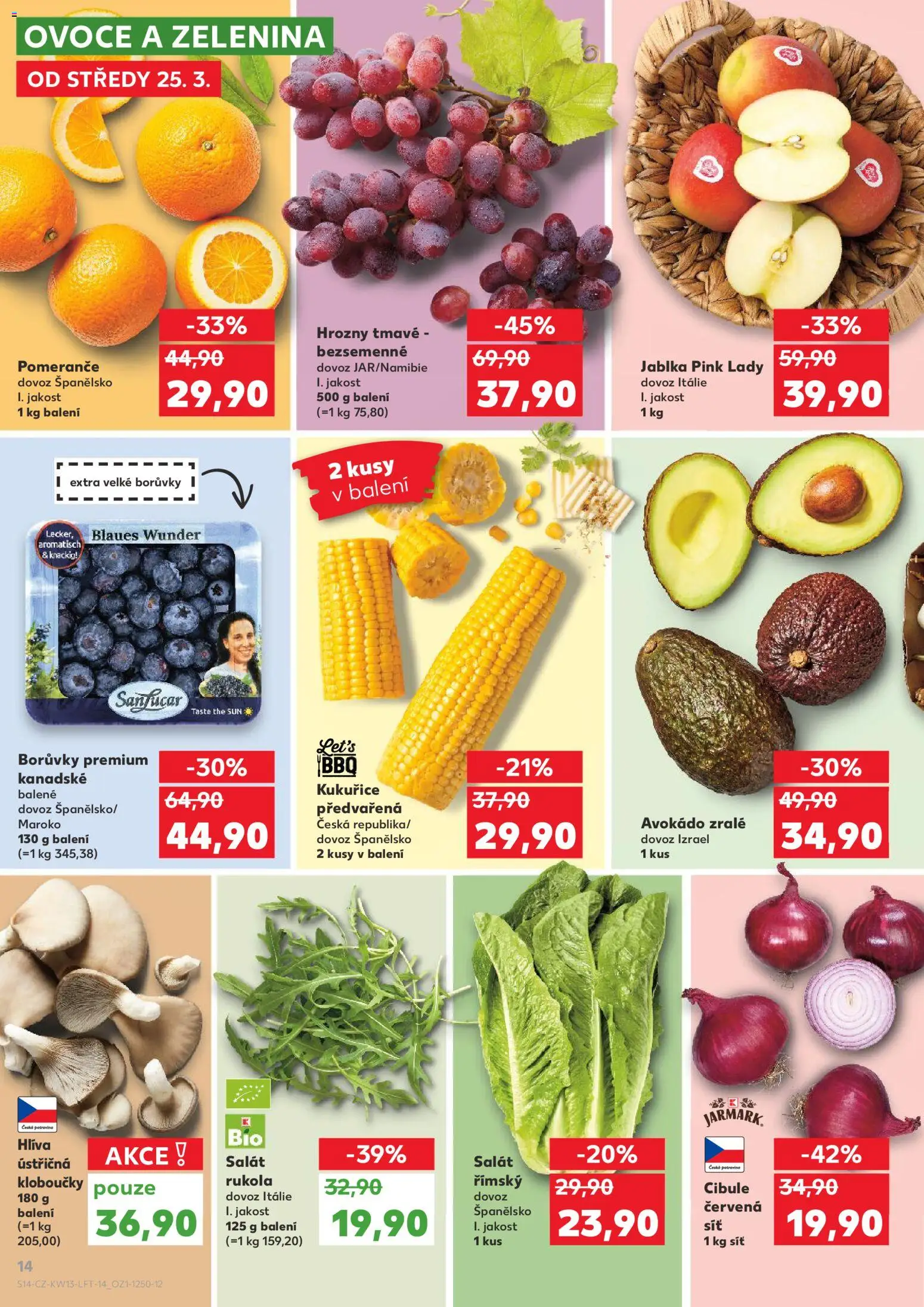Kaufland leták - Kolín od 25.03.2026 | Strana: 14 | Produkty: Salát, Borůvky, Zelenina, Avokádo
