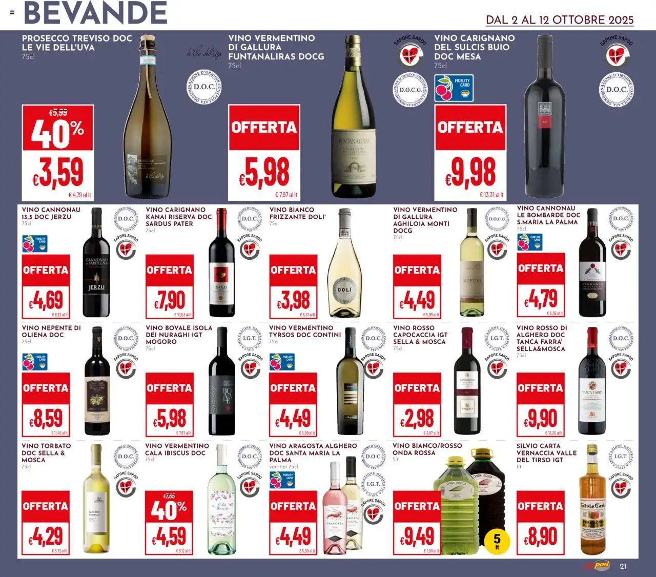 Volantino Pan del 02.10.2025 | Pagina: 21 | Prodotti: Prosecco, Vino, Vino rosso, Vino bianco