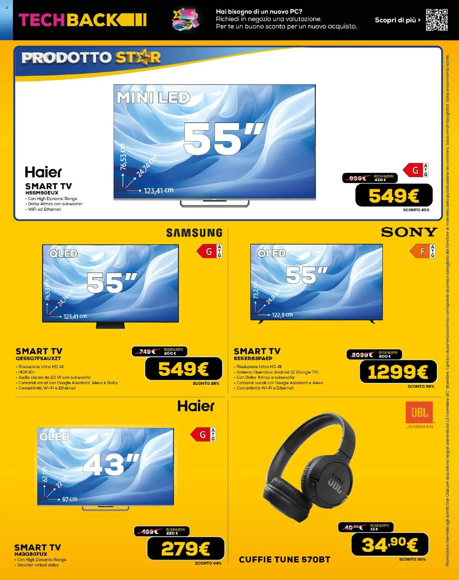 Volantino Euronics del 13.11.2025 | Pagina: 3 | Prodotti: Tè, TV, Audio, Cuffie