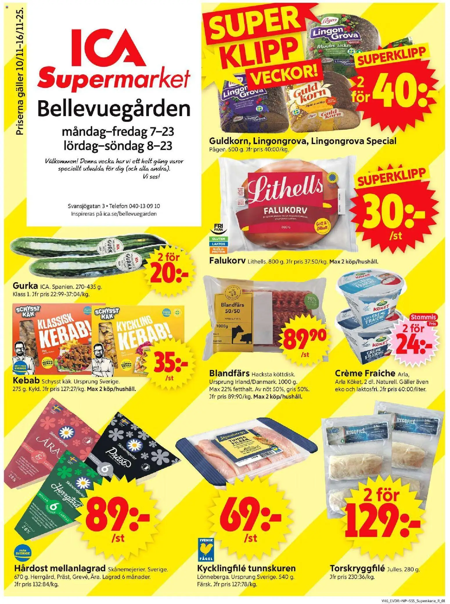 ICA Supermarket reklamblad aktuell från 10.11.2025 | Sida: 1 | Produkter: Lingongrova, Galler, Creme fraiche, Mjölk