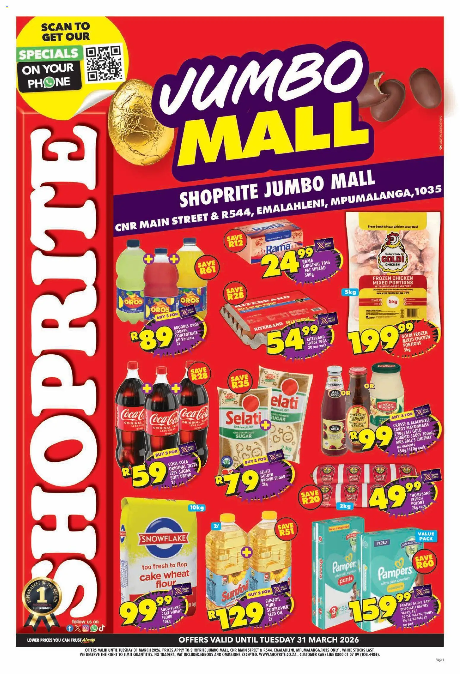 New Shoprite catalogue – valid from 19.03.2026 | Page: 1 | Products: Cake, Flour, Chicken, Nappies
