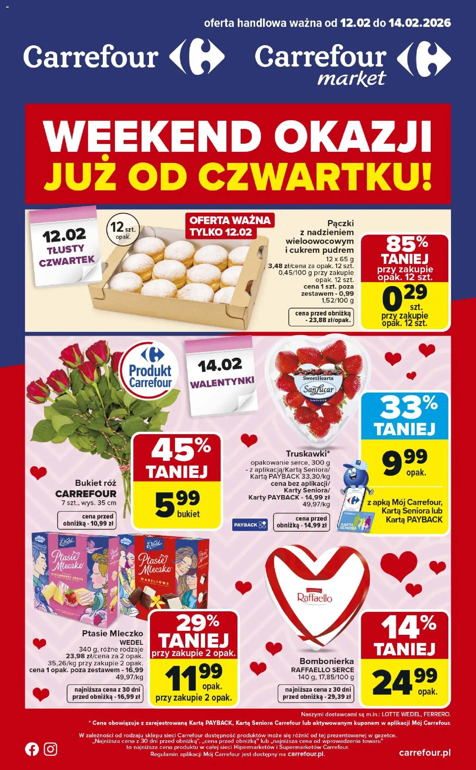 Carrefour Gazetka - Weekend okazji od 12.02.2026 | Strona: 1 | Produkty: Karta, Bombonierka, Pączki, Ptasie mleczko