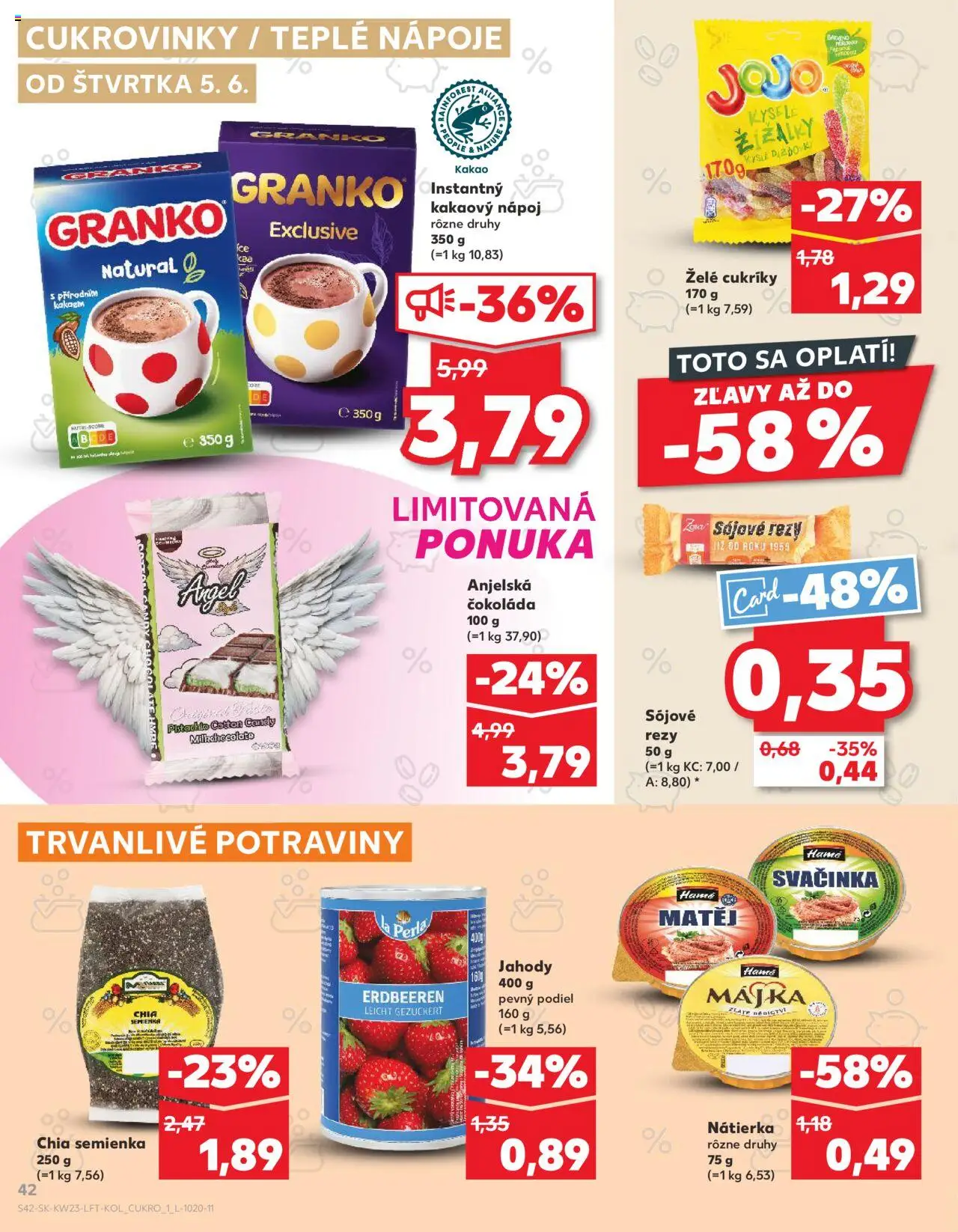 Nové Kaufland akcie – leták je platný od 05.06.2025 | Strana: 42 | Produkty: Cukríky, Jahody, Granko, Kakao