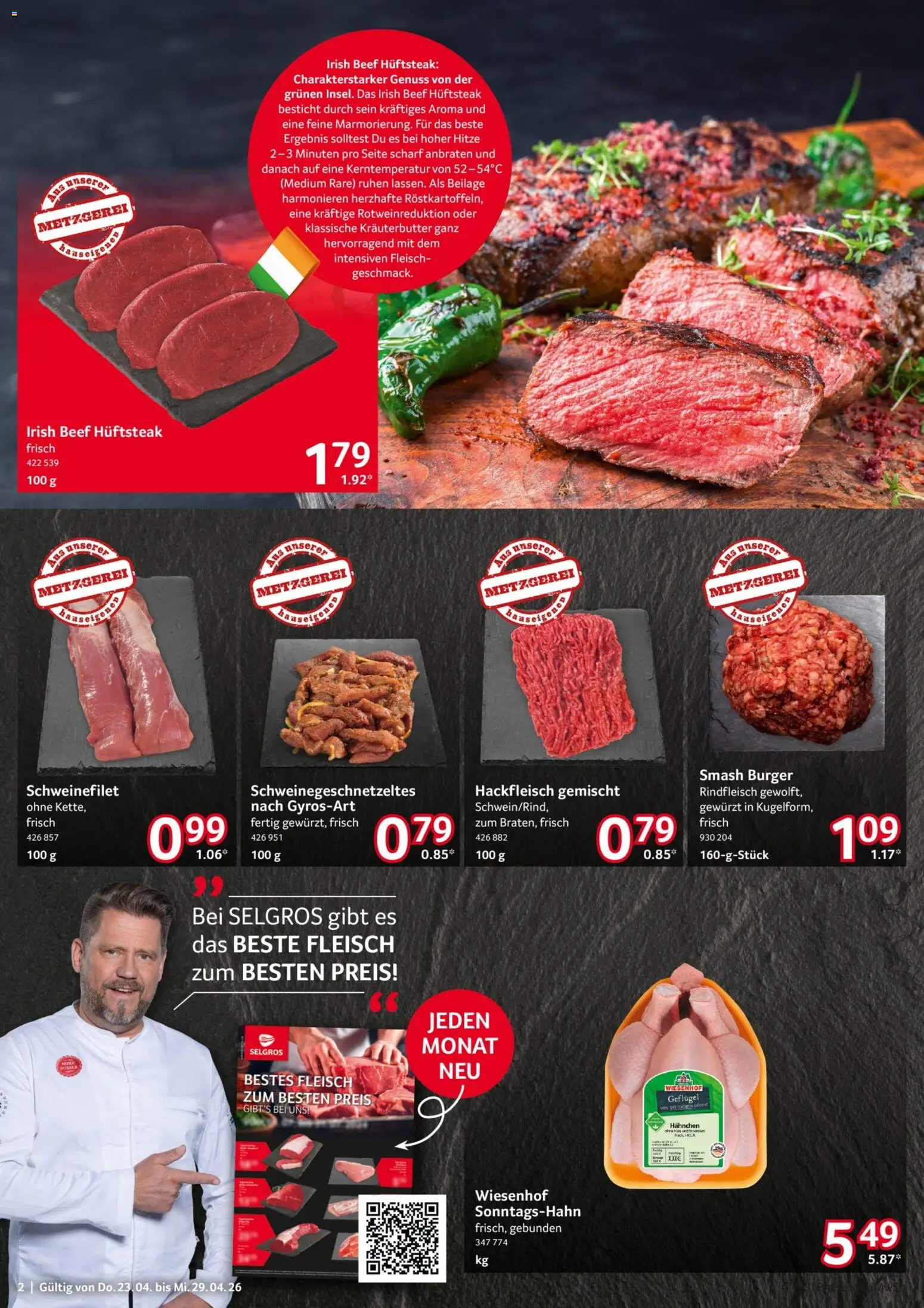 Selgros Prospekt 	 – gültig ab 23.04.2026 | Seite: 2 | Produkte: Hahnchen, Burger, Schweinefilet, Rindfleisch