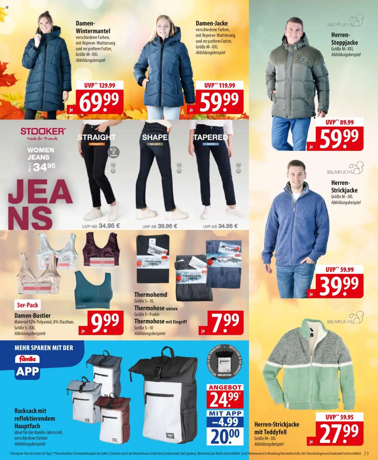 Famila Prospekt 	 – gültig ab 13.10.2025 | Seite: 23 | Produkte: Steppjacke, Bad, Strickjacke, Jeans