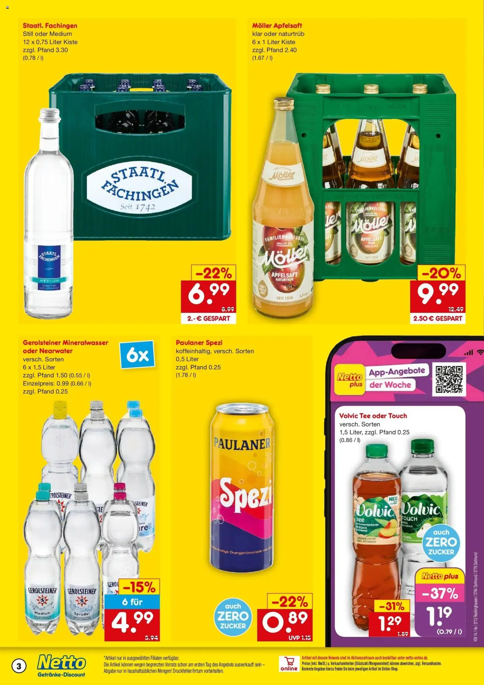 Netto Marken-Discount Prospekt Dortmund	 – gültig ab 30.03.2026 | Seite: 3 | Produkte: Apfelsaft, Tee, Paulaner, Gerolsteiner