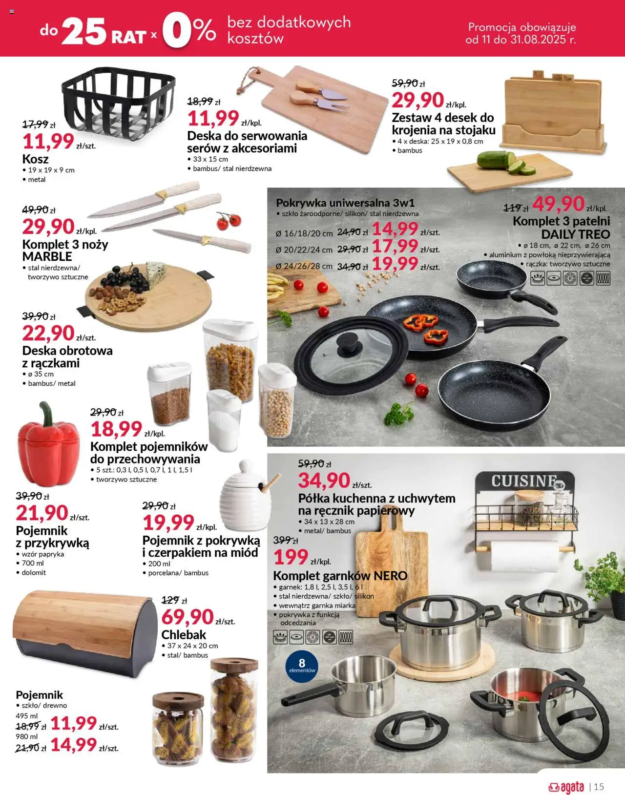 Salony Agata Gazetka od 11.08.2025 | Strona: 15 | Produkty: Papryka, Półka, Komplet garnków, Ręcznik papierowy