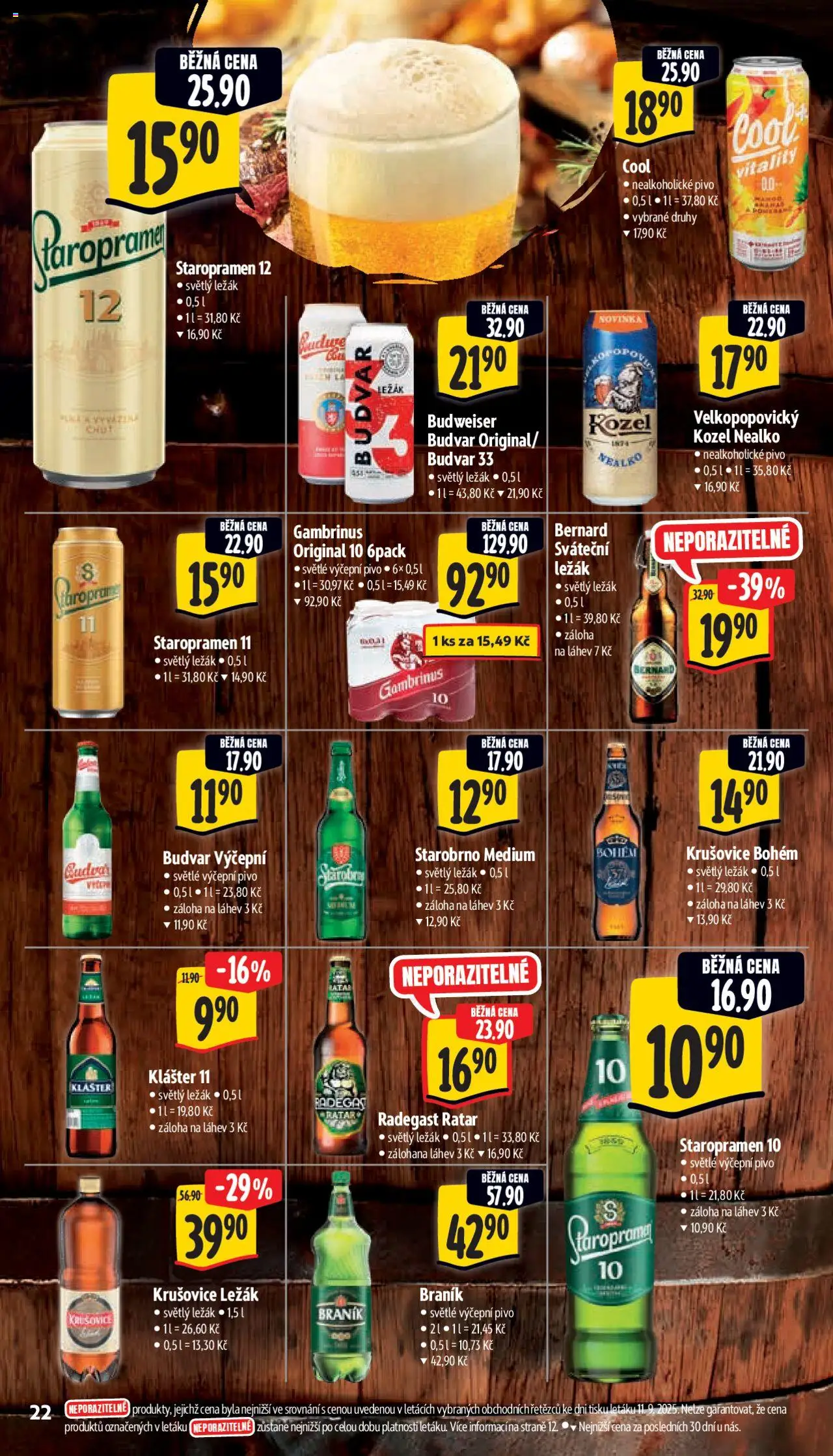 Albert leták - Supermarket od 17.09.2025 | Strana: 30 | Produkty: Budvar, Staropramen 12, Braník, Láhev