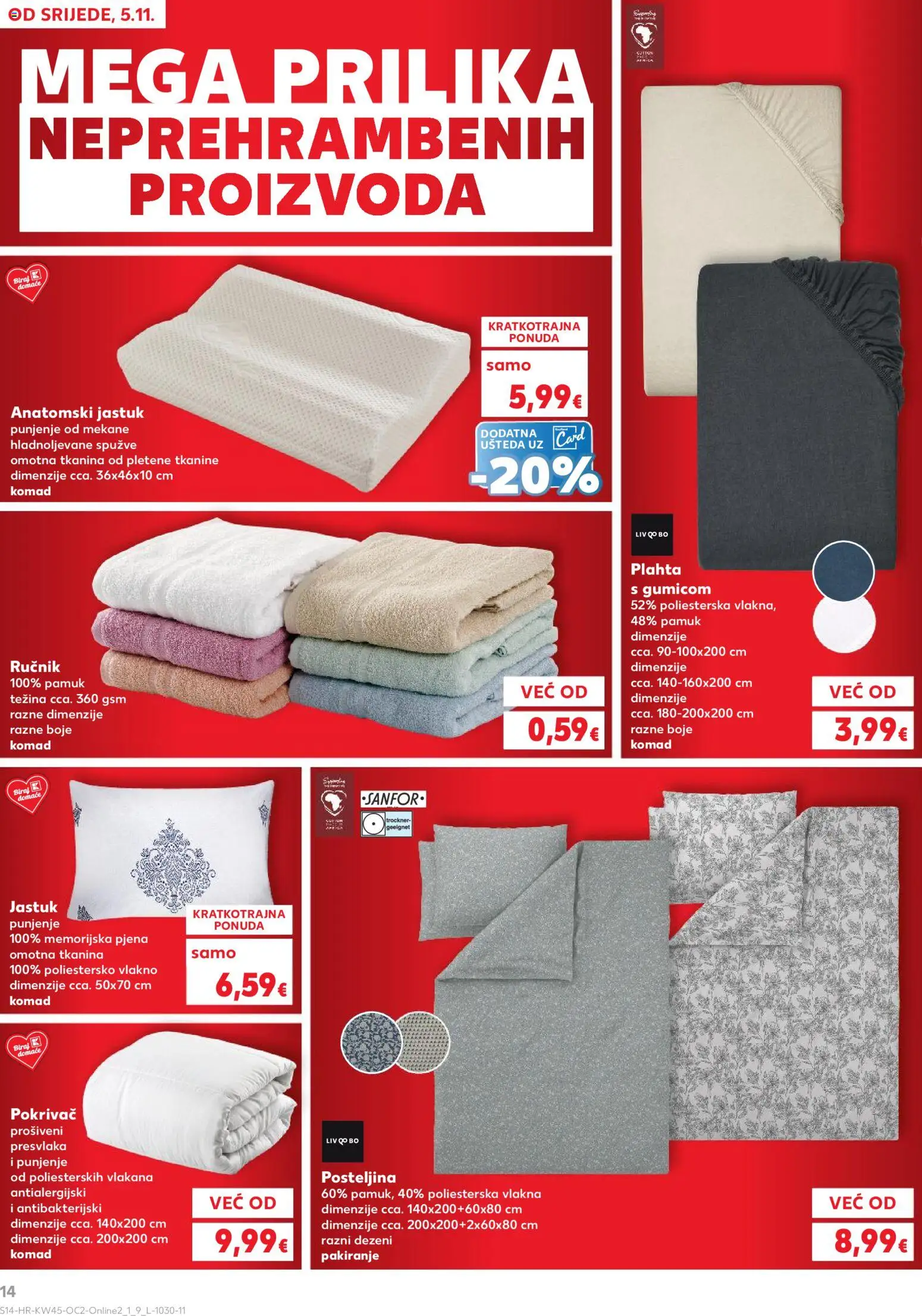 Kaufland katalog | vrijedi od 05.11.2025 | Stranica: 14 | Proizvodi: Jastuk, Pokrivač, Ručnik, Posteljina