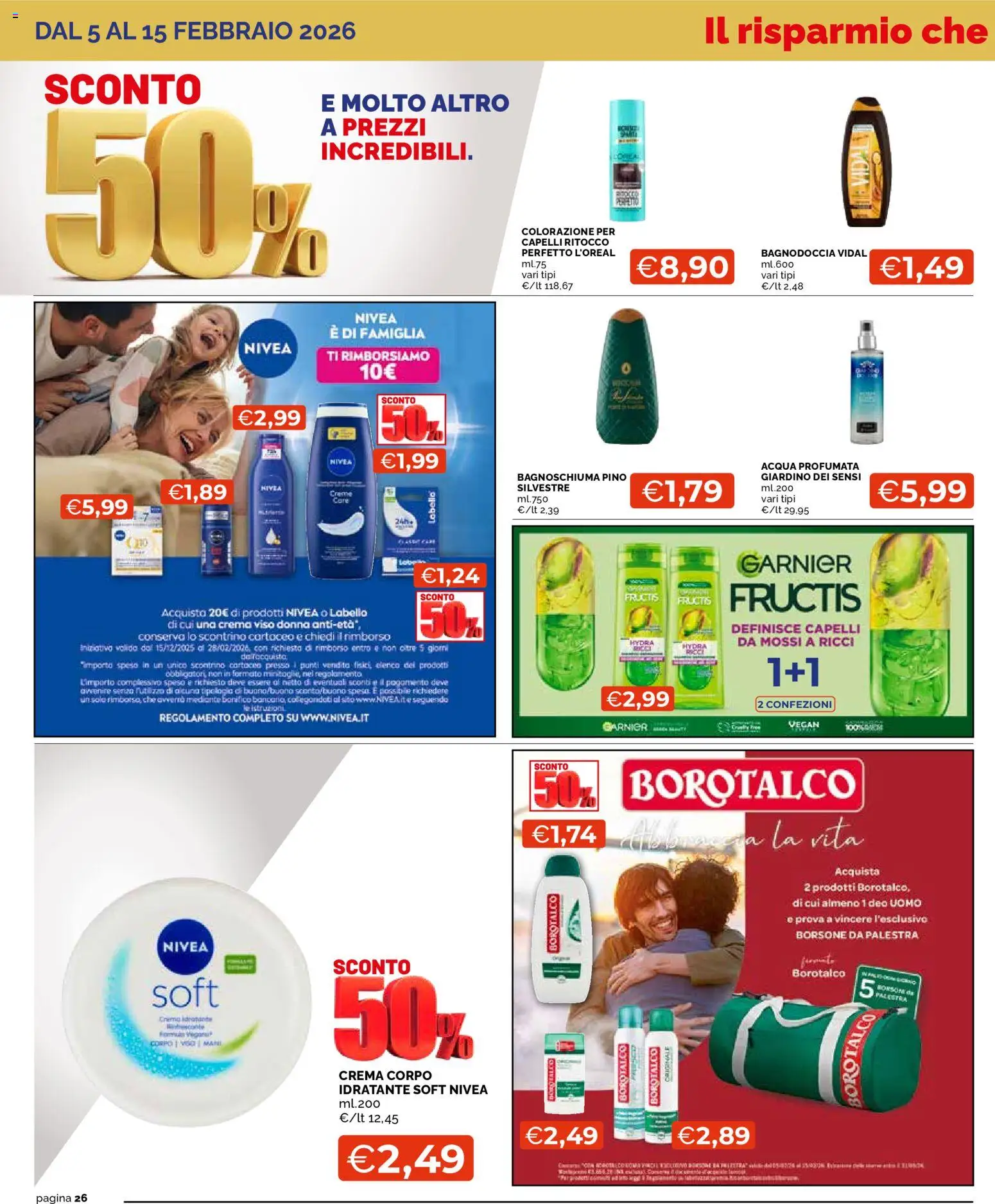 Volantino Mercatò del 05.02.2026 | Pagina: 26 | Prodotti: Crema, Bagnoschiuma, Crema viso, Acqua