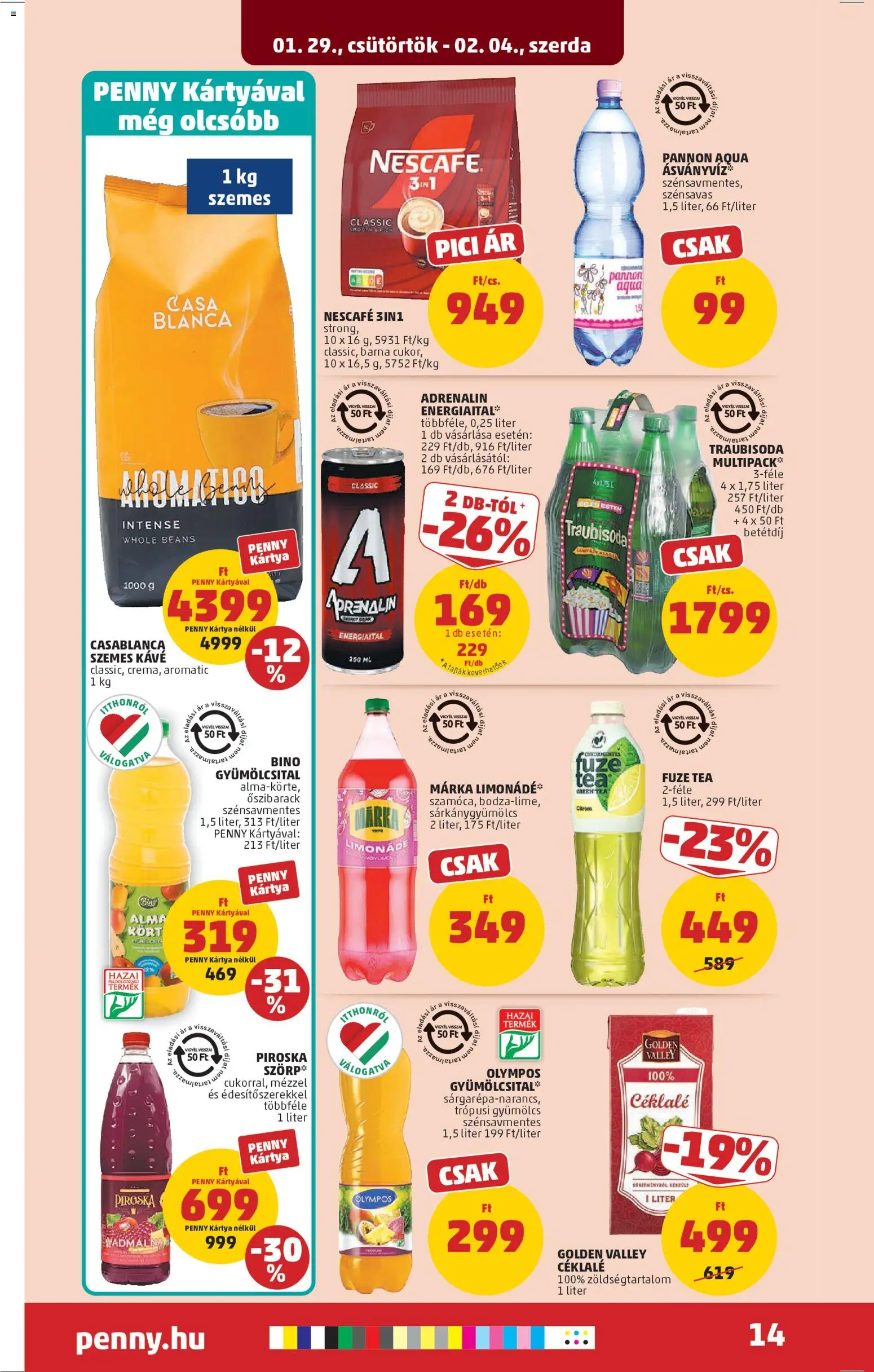 PENNY akciós ujság - amely érvényes a következő dátumtól: 29.01.2026 | Oldal: 18 | Termékek: Szörp, Őszibarack, Gyümölcsital, Kávé