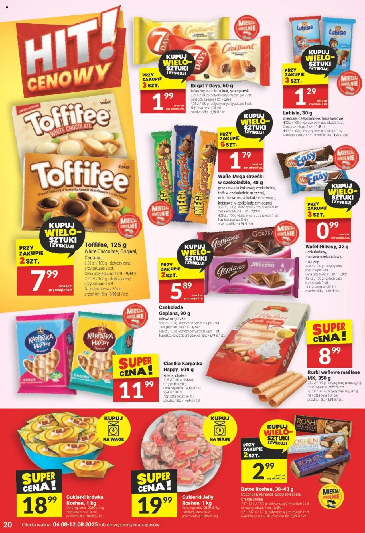 Twój Market Gazetka od 06.08.2025 | Strona: 20 | Produkty: Wafle, Toffifee, Baton, Ciastka