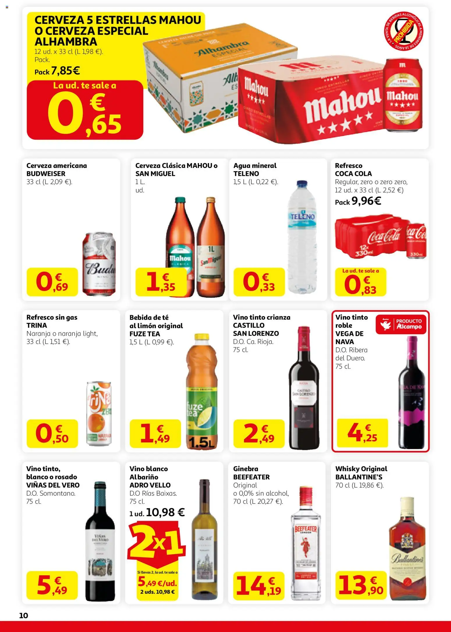 Alcampo - SS Nacional  │ válido desde el 12.02.2026 | Página: 10 | Productos: Cerveza, Ginebra, Té, Whisky