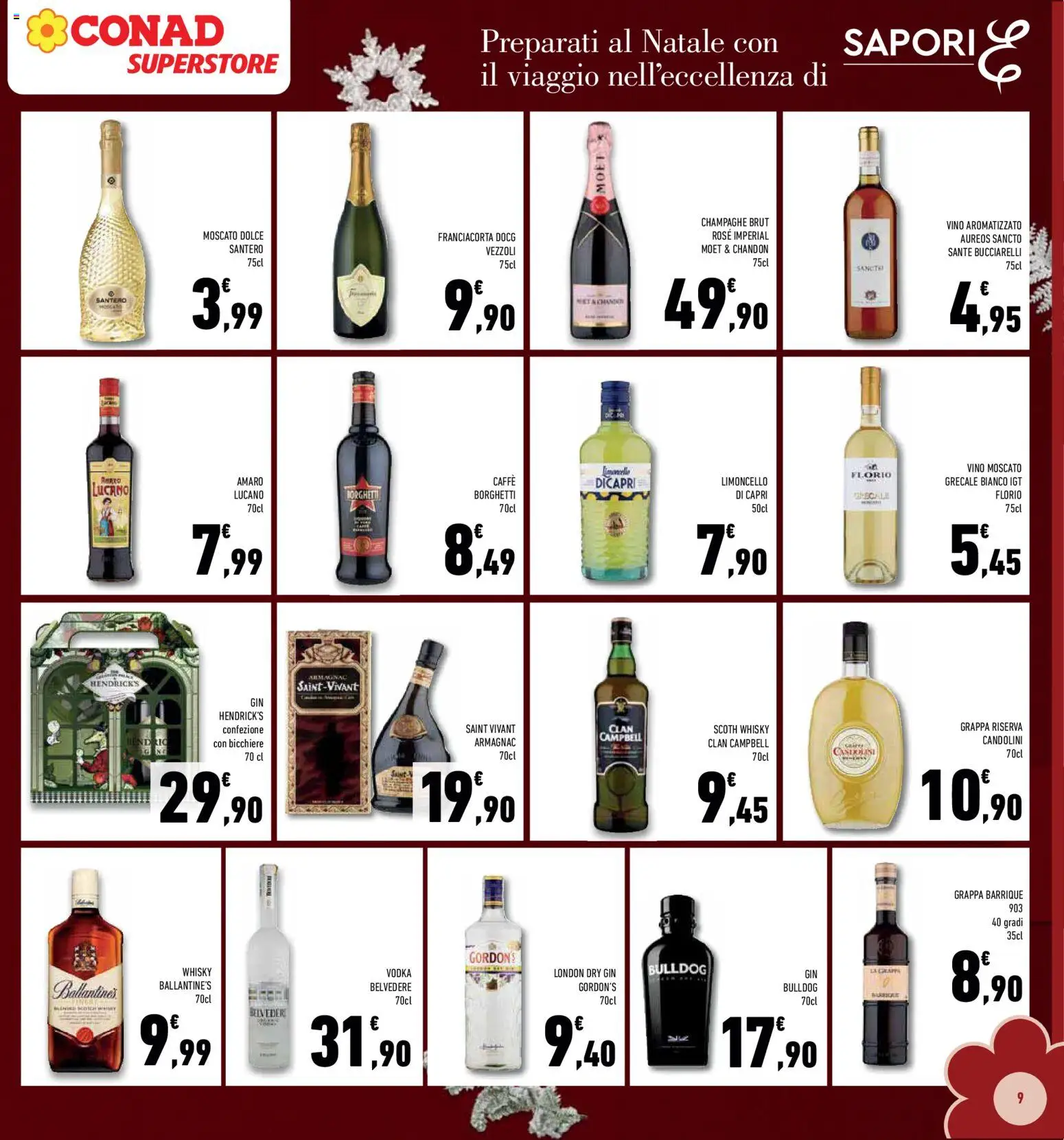 Volantino Conad del 01.12.2025 | Pagina: 9 | Prodotti: Gin, Vino, Limoncello, Amaro
