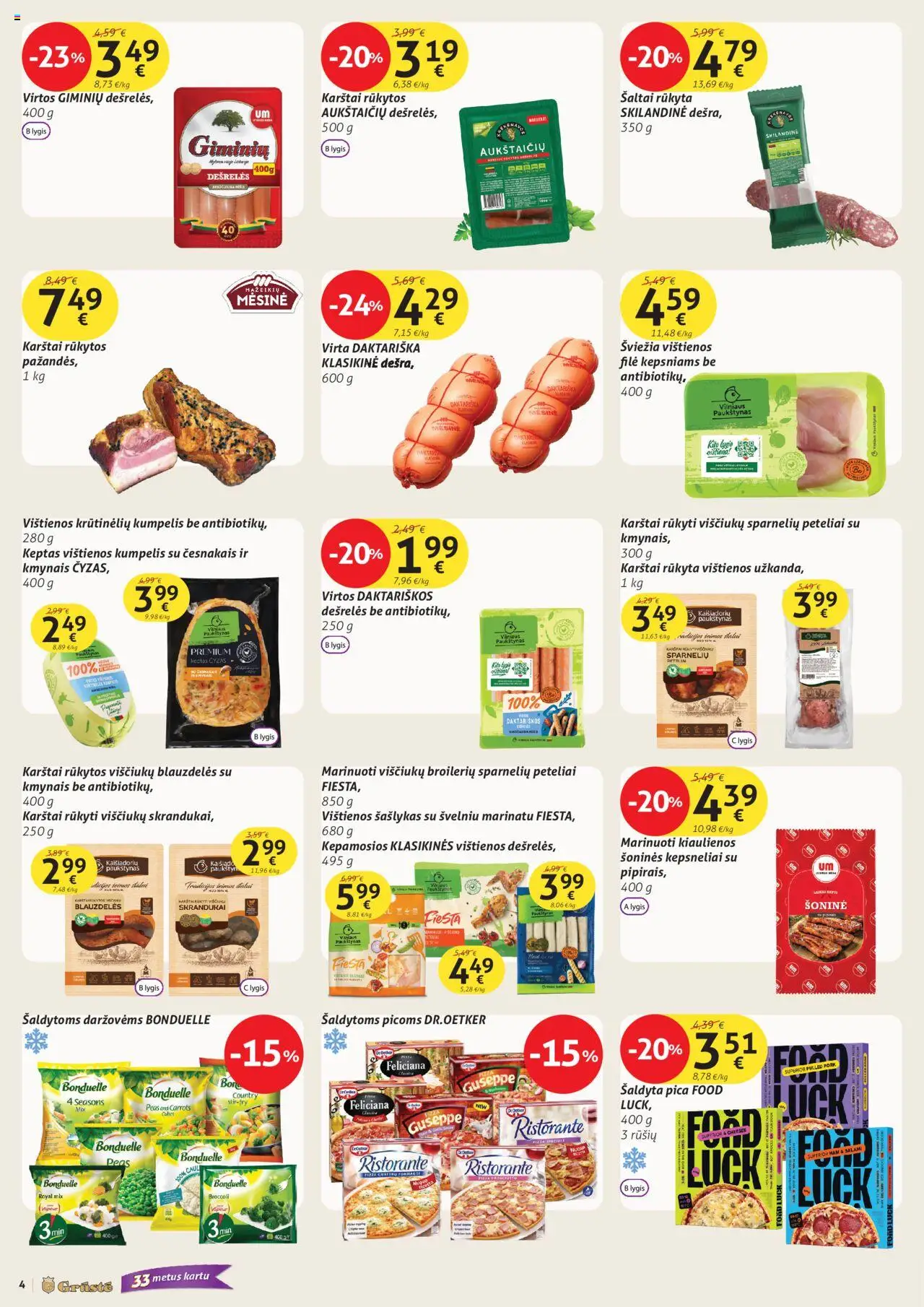 GRUSTE akcijos nuo 11.09.2025 | Puslapis: 4 | Prekių: Vištienos, Kiaulienos, Dešrelės, Pica