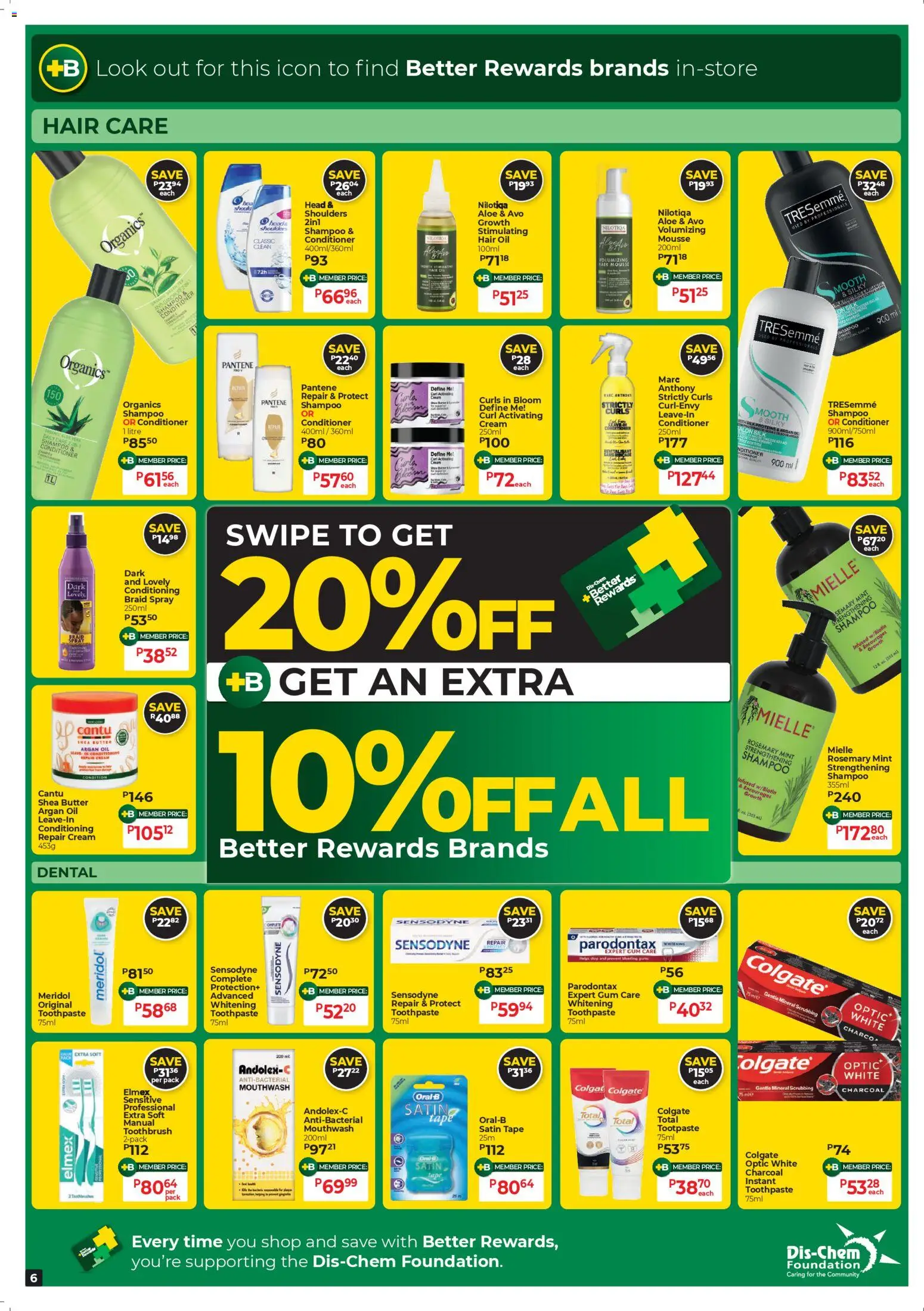 New Dis-Chem catalogue – valid from 21.10.2025 | Page: 6 | Products: Shampoo, Conditioner, Hair oil, Toothpaste