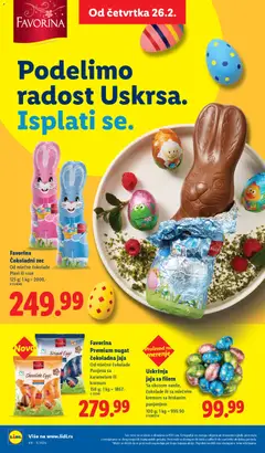 Favorina Uskršnji zec, Od mlečne čokolade 60 g; 100 g = 199.99 - pregled Lidl kataloga - važi od 26.02.2026 | Strana: 44