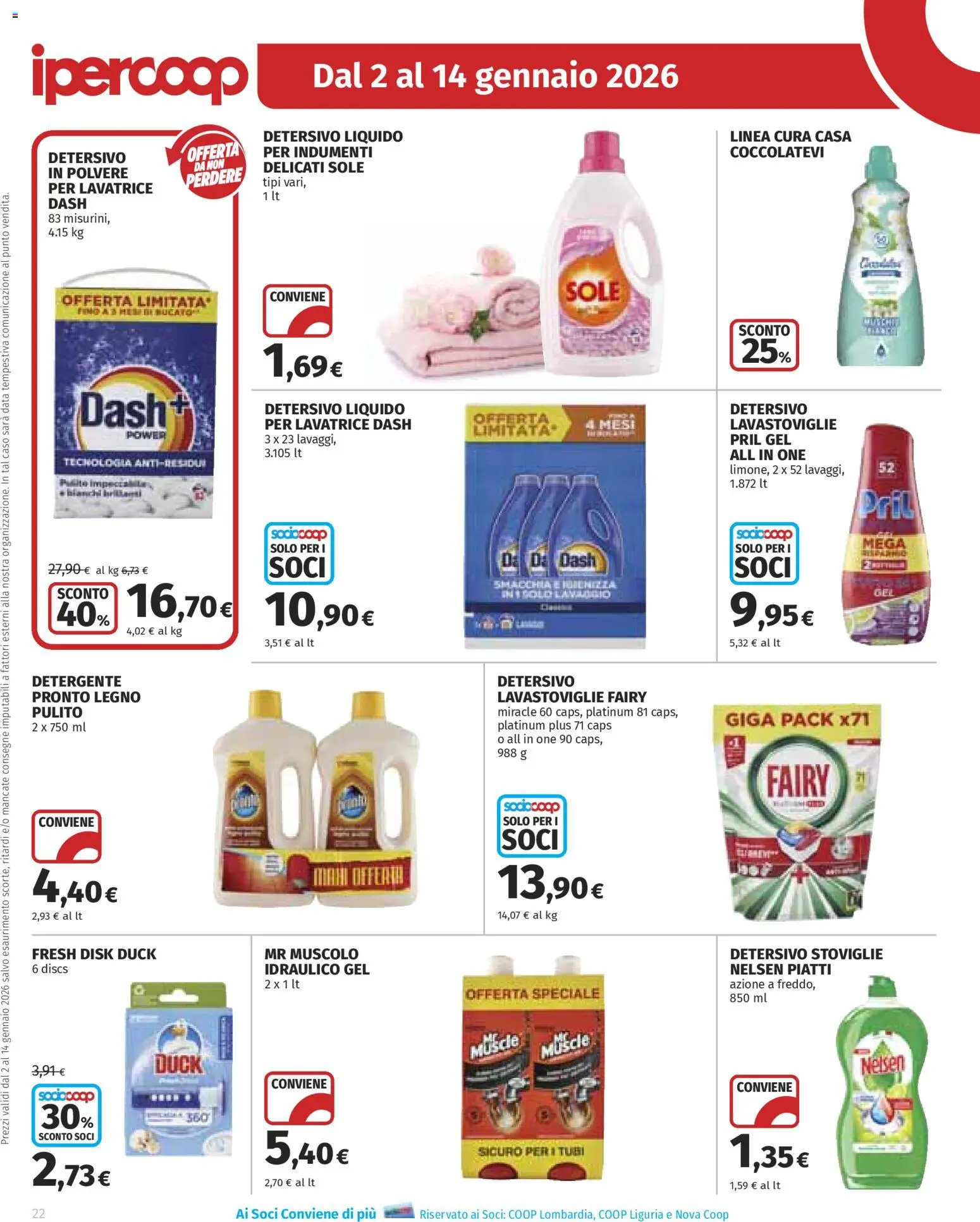 Volantino Ipercoop del 02.01.2026 | Pagina: 22 | Prodotti: Detergente, Lavatrice, Lavastoviglie, Data