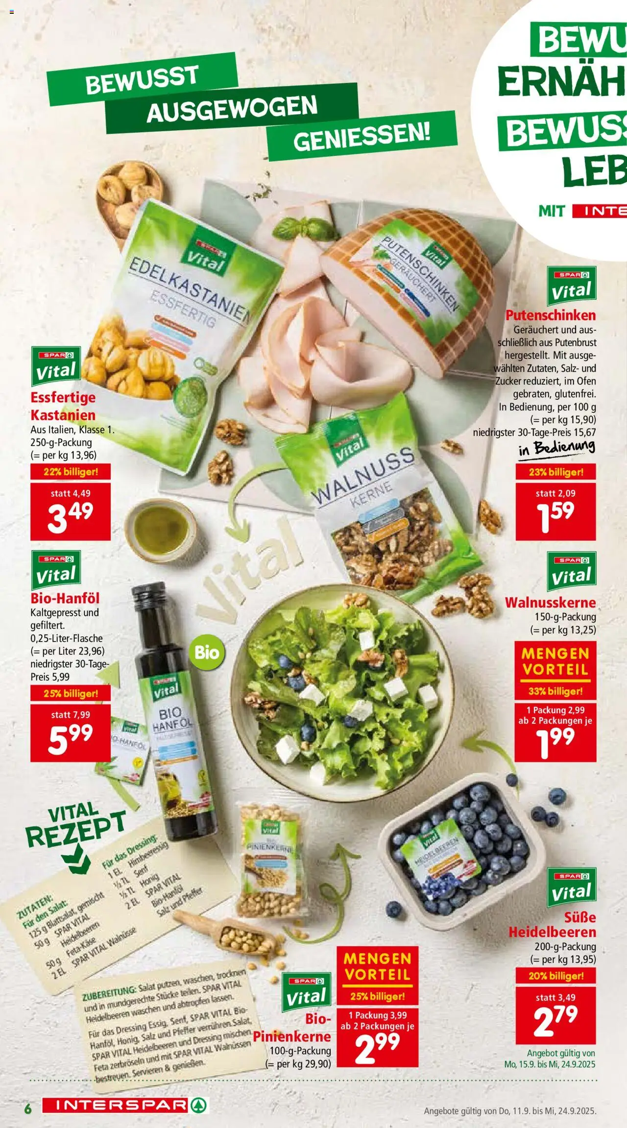 Interspar Bewusst Ernähren gültig ab 11.09.2025 | Seite: 6 | Produkte: Salat, Salz, Pfeffer, Käse