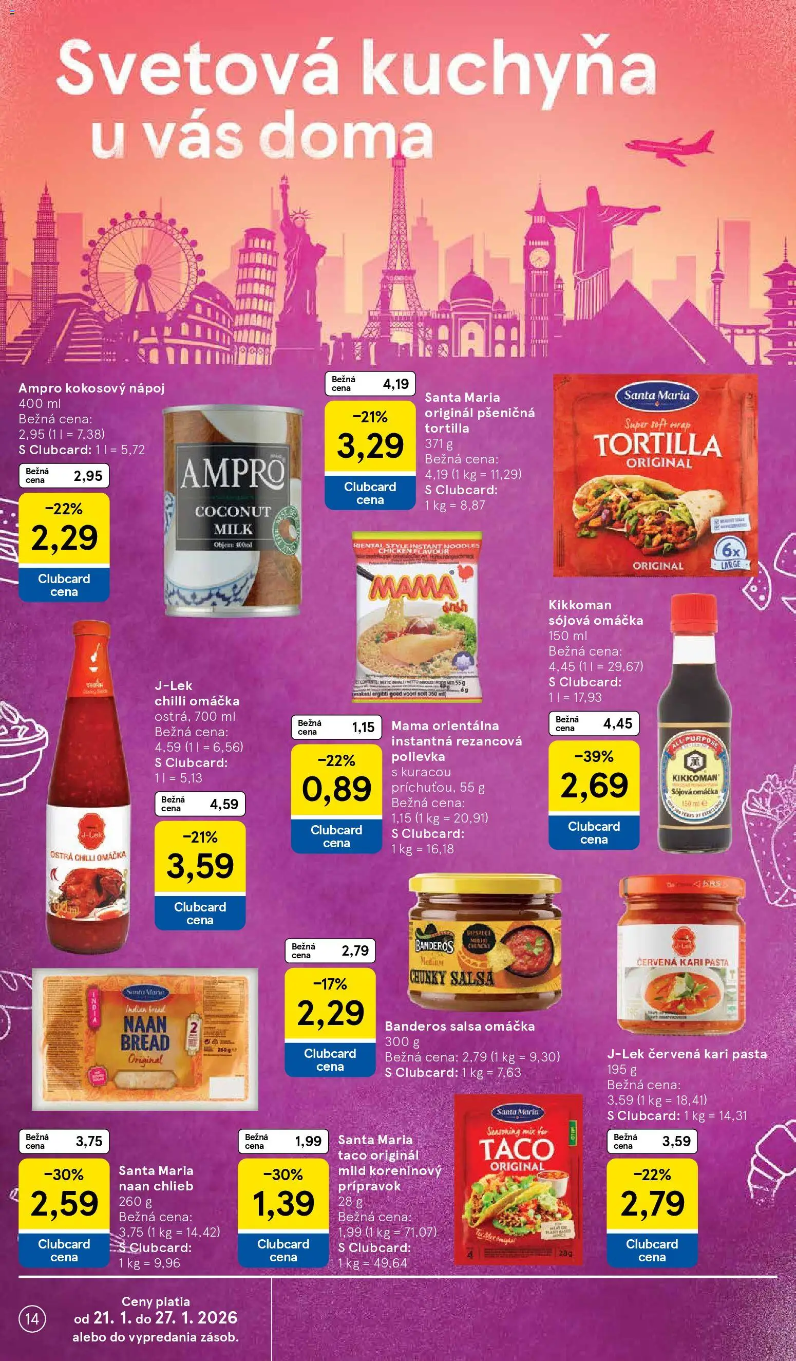 Nové Tesco akcie – leták je platný od 21.01.2026 | Strana: 14 | Produkty: Kuchyňa, Tortilla, Omáčka