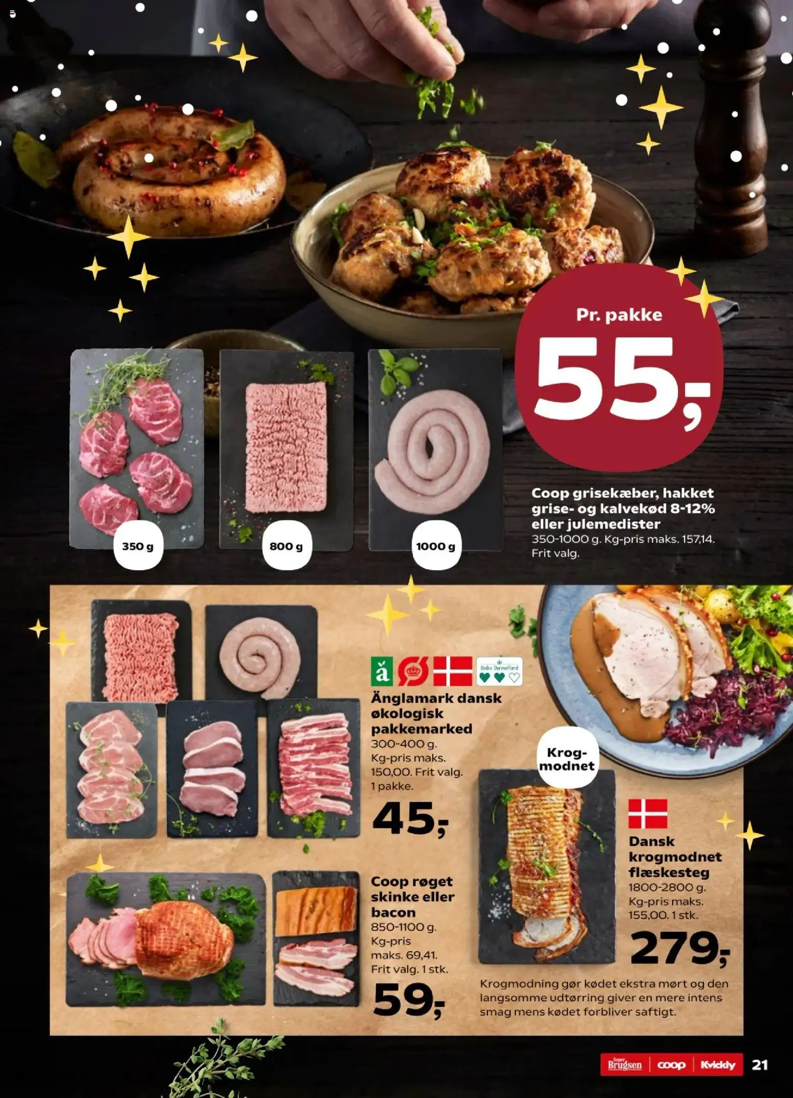 Kvickly tilbudsavis – gyldig fra 28.11.2025 | Side: 21 | Produkter: Skinke, Flæskesteg, Bacon