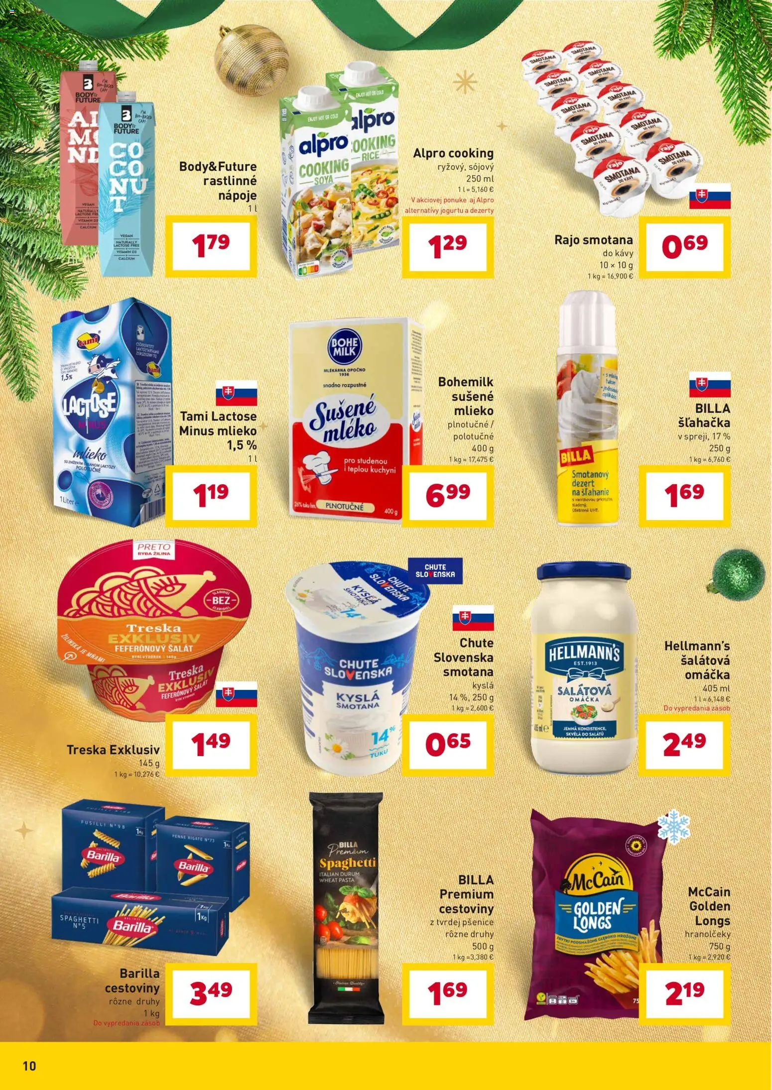 Nové Billa akcie – leták je platný od 10.12.2025 | Strana: 10 | Produkty: Mlieko, Fusilli, Omáčka, Treska