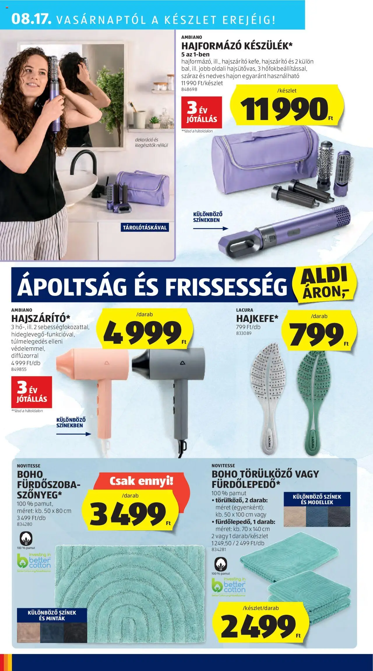 Aldi akciós ujság - amely érvényes a következő dátumtól: 14.08.2025 | Oldal: 46 | Termékek: Hajformázó, Hajszárító, Dekoráció, Fürdőszoba
