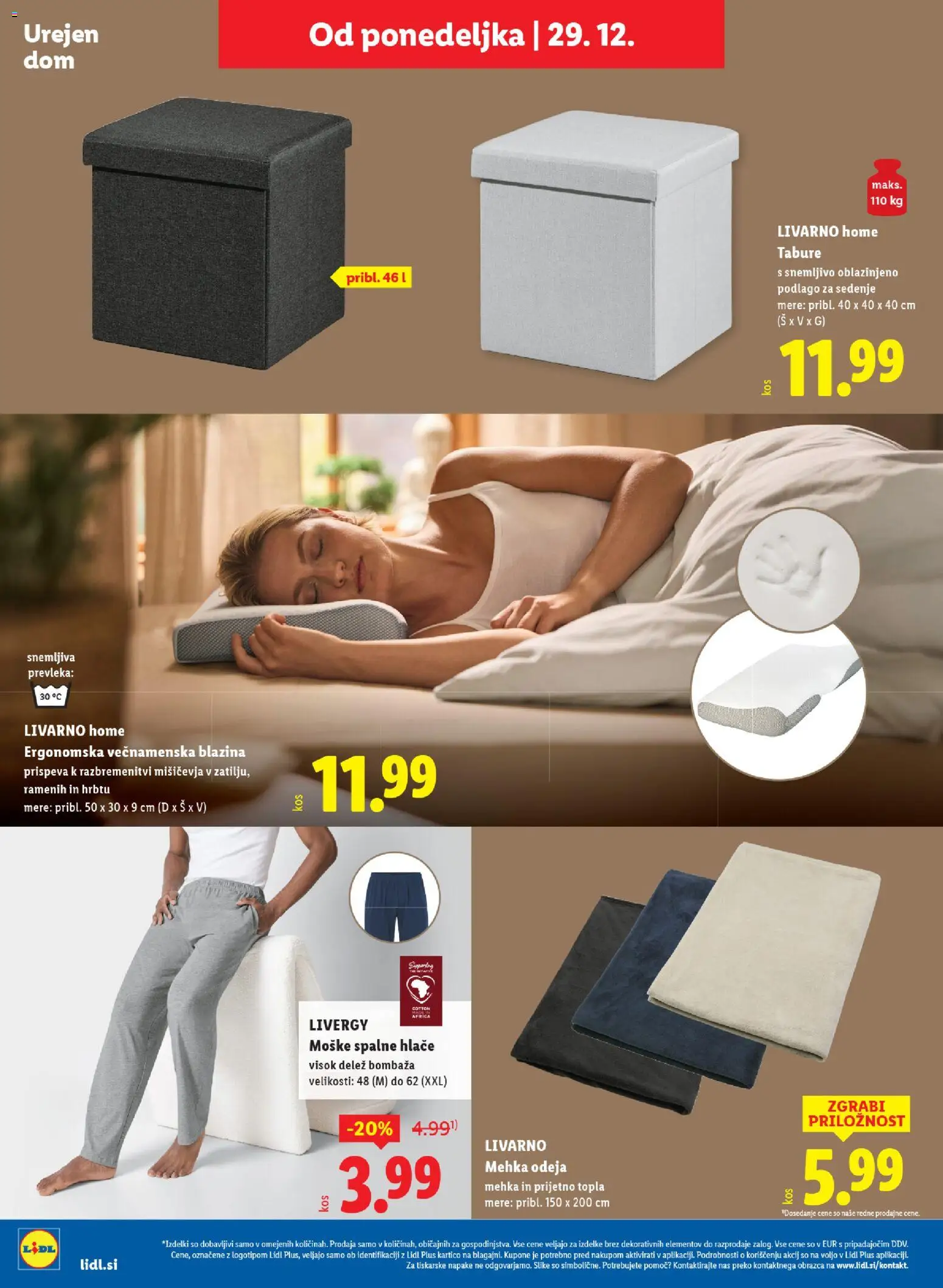 Novi Lidl katalog ponudbe – veljaven od 23.12.2025 | Stran: 44 | Izdelki: Blazina, Odeja, Tabure, Hlace