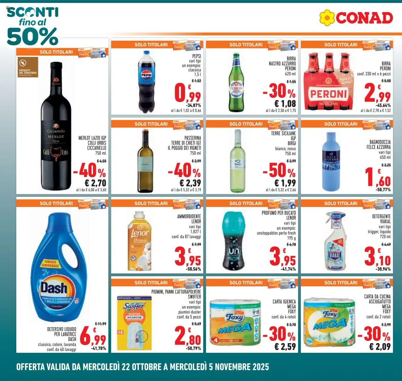 Volantino Conad del 22.10.2025 | Pagina: 4 | Prodotti: Ammorbidente, Detergente, Lavatrice, Pepsi