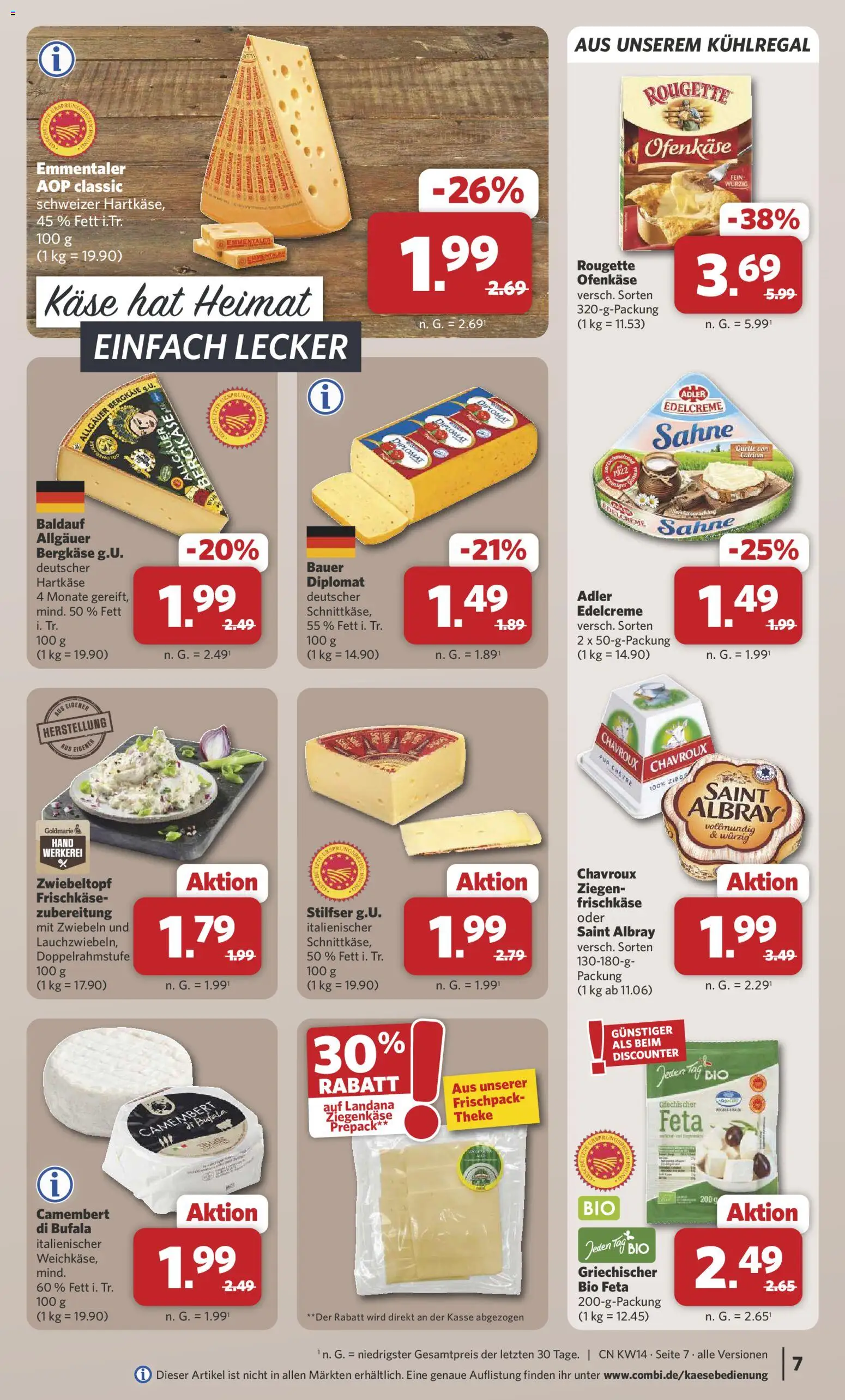 Combi Prospekt 	 – gültig ab 30.03.2026 | Seite: 7 | Produkte: Theke, Ziegenkäse, Sahne, Frischkase