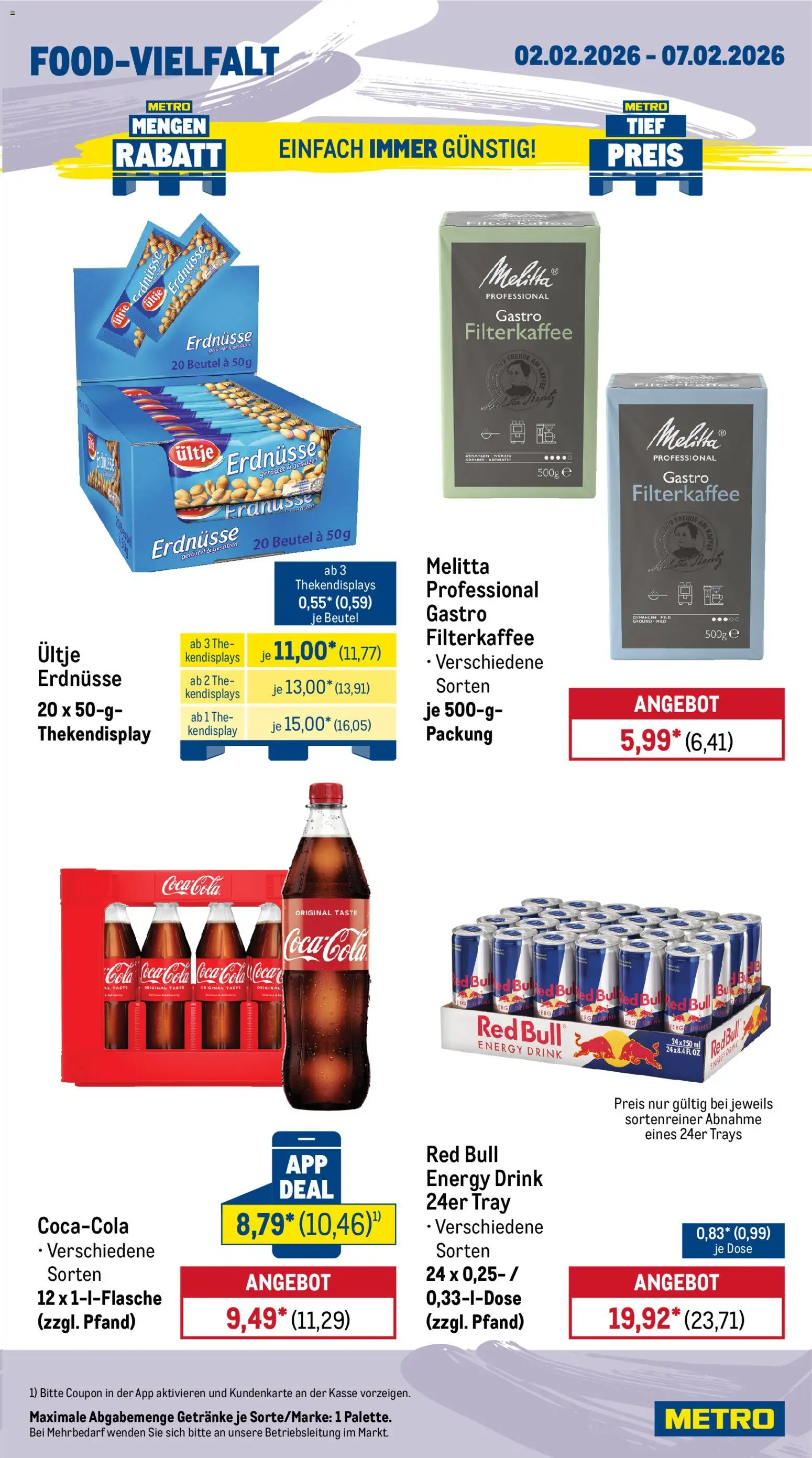 Metro Wochen-Angebote Gastro – gültig ab 02.02.2026 | Seite: 13 | Produkte: Melitta, Erdnüsse, Red bull, Cola