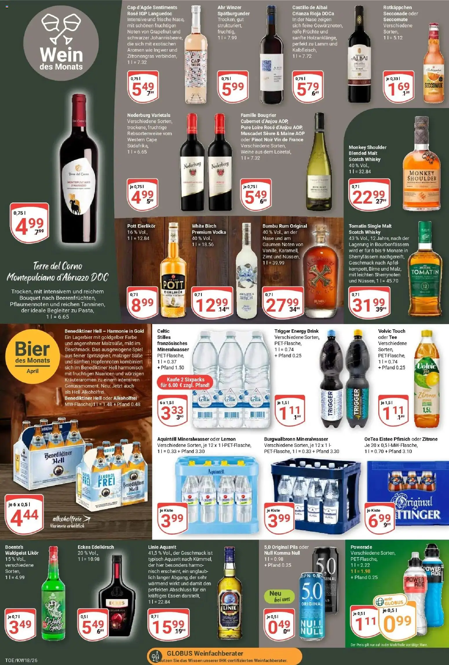 Globus Prospekt Tönisvorst	 – gültig ab 27.04.2026 | Seite: 16 | Produkte: Bier, Likör, Pfirsich, Volvic