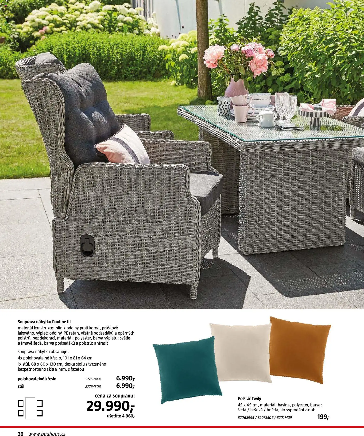 Bauhaus katalog Záhradní nábytek od 08.04.2026 | Strana: 36 | Produkty: Polštář, Křeslo, Stůl